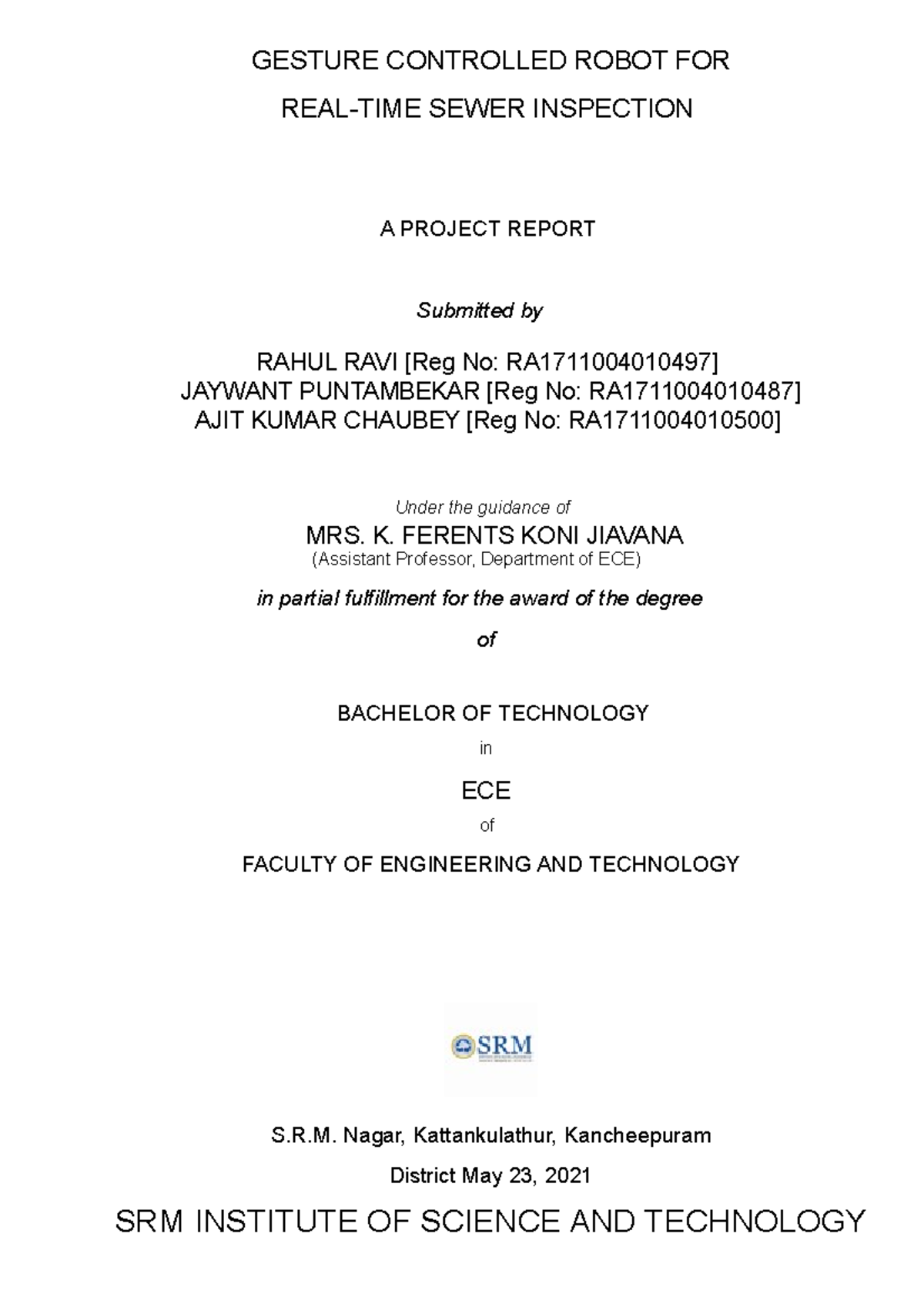 11.Project Report - GESTURE CONTROLLED ROBOT FOR REAL-TIME SEWER ...