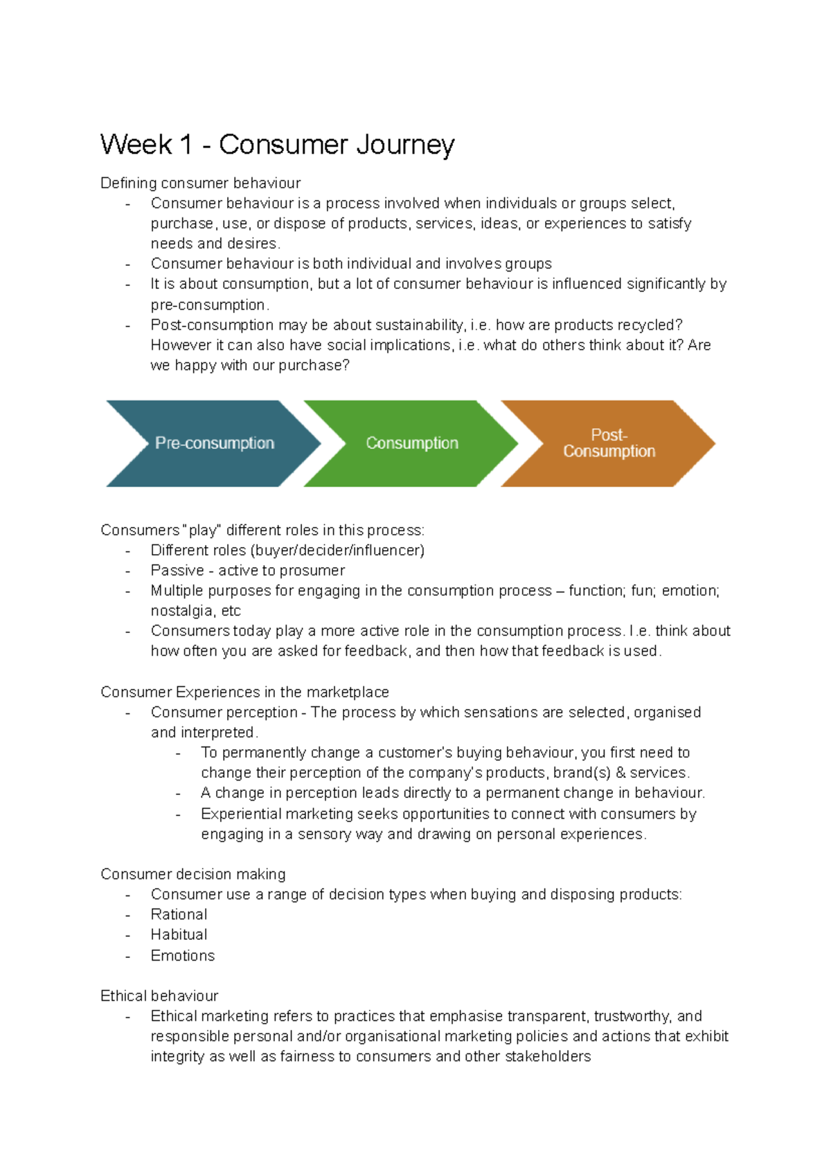 MKTG2501 Week 1-7 Lecture Notes on Consumer Behaviour & Psychology ...