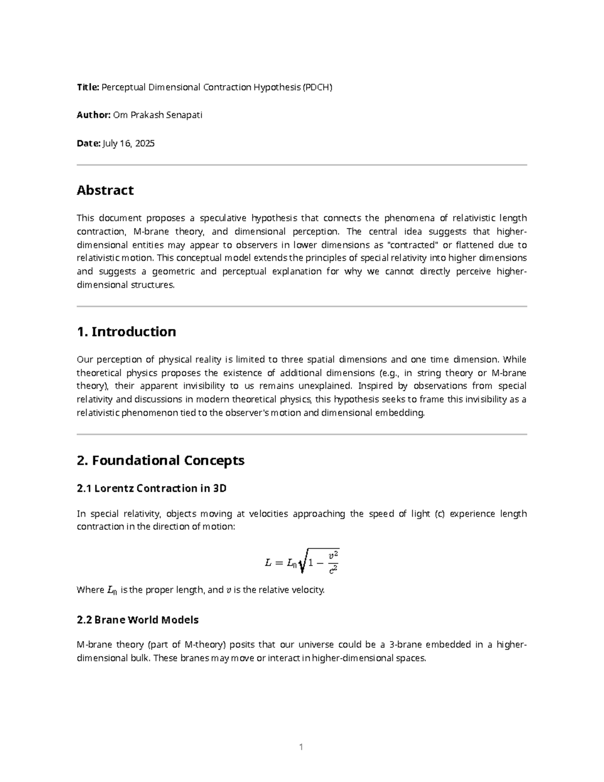 Title: Perceptual Dimensional Contraction Hypothesis (PDCH) Overview ...