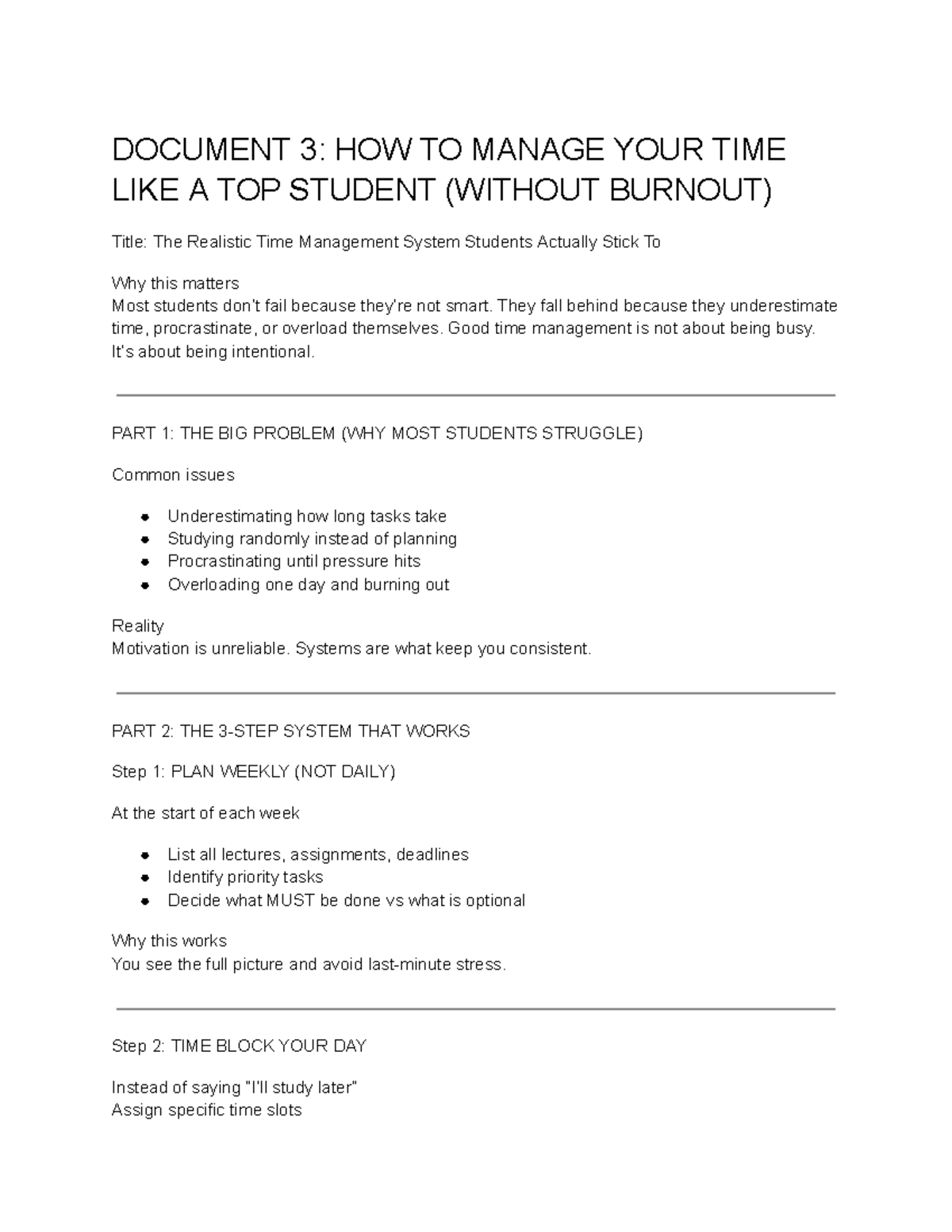 DOCUMENT 3: EFFECTIVE TIME MANAGEMENT STRATEGIES FOR STUDENTS - Studocu