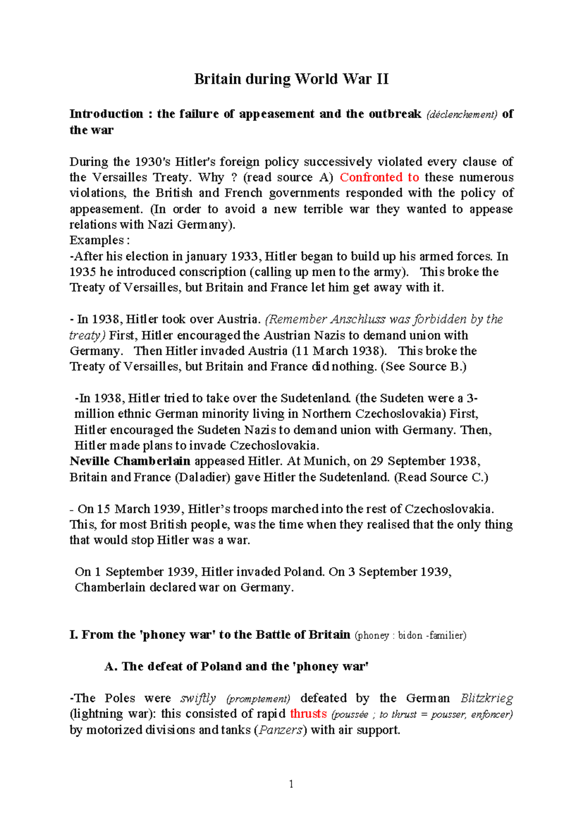 Britain during WWII: The Failure of Appeasement and Key Events - Studocu