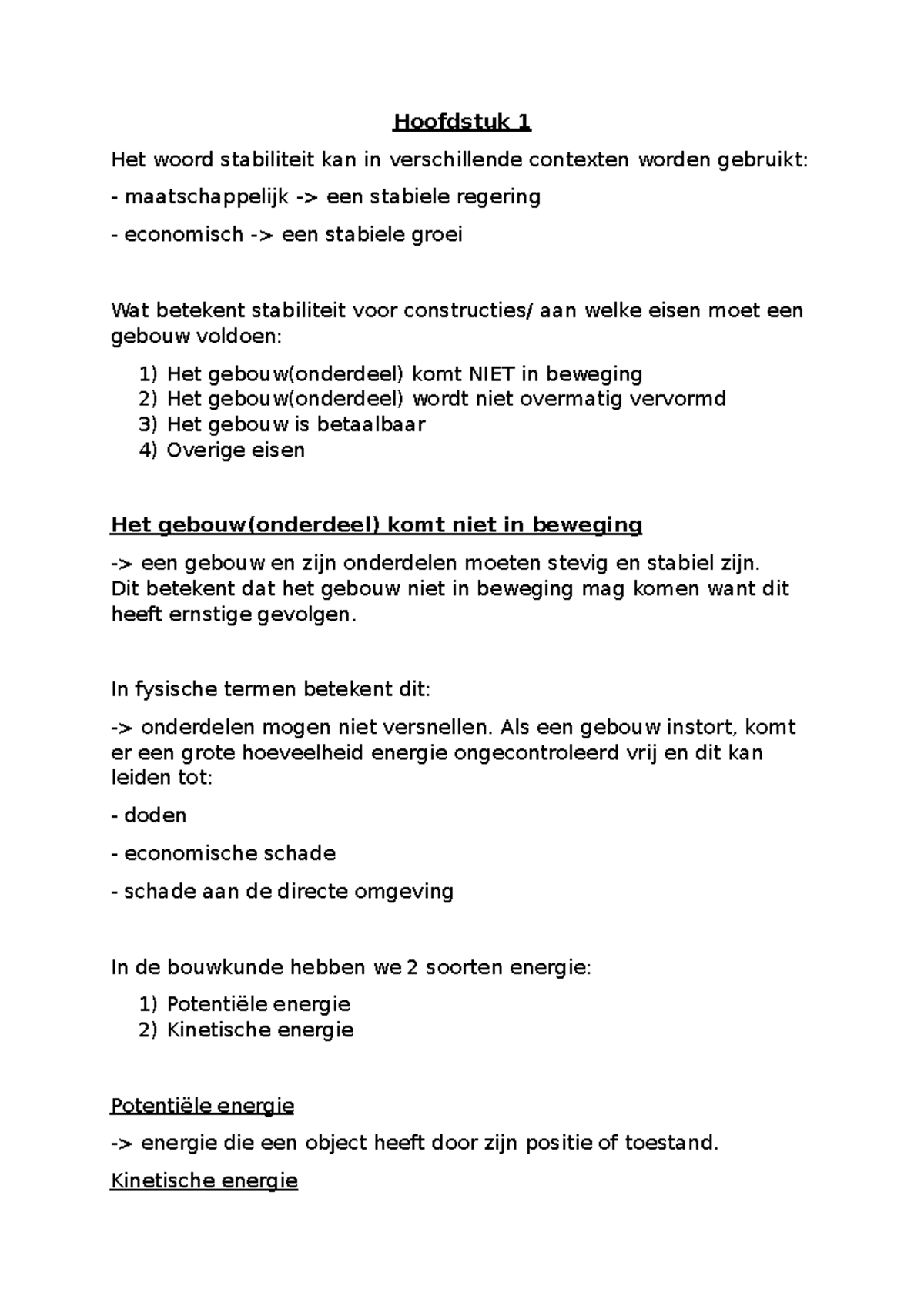 Samenvatting Les 1: Stabiliteit en Energie in de Bouwkunde - Studocu
