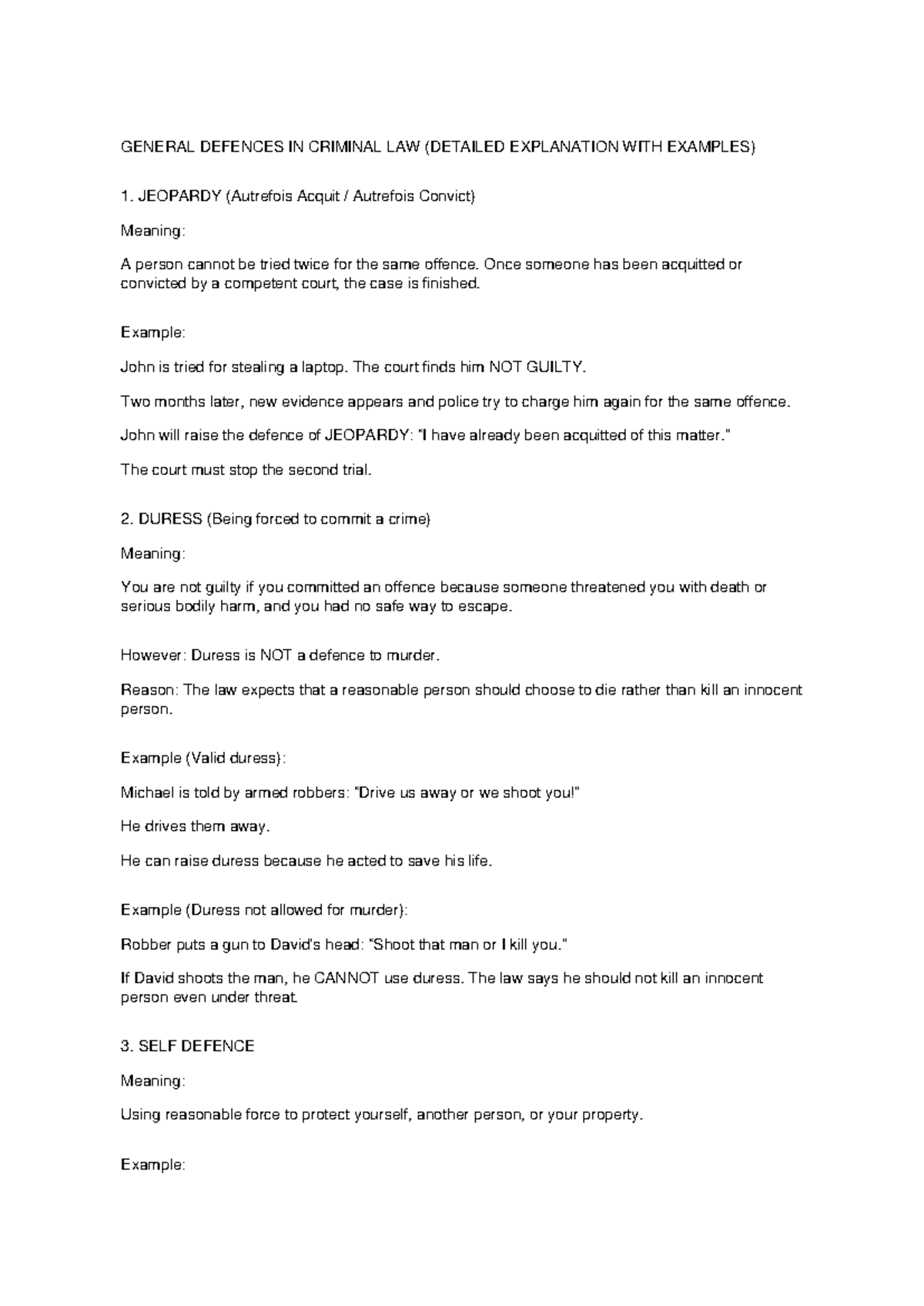 GENERAL DEFENCES IN CRIMINAL LAW (Detailed Explanation & Examples ...
