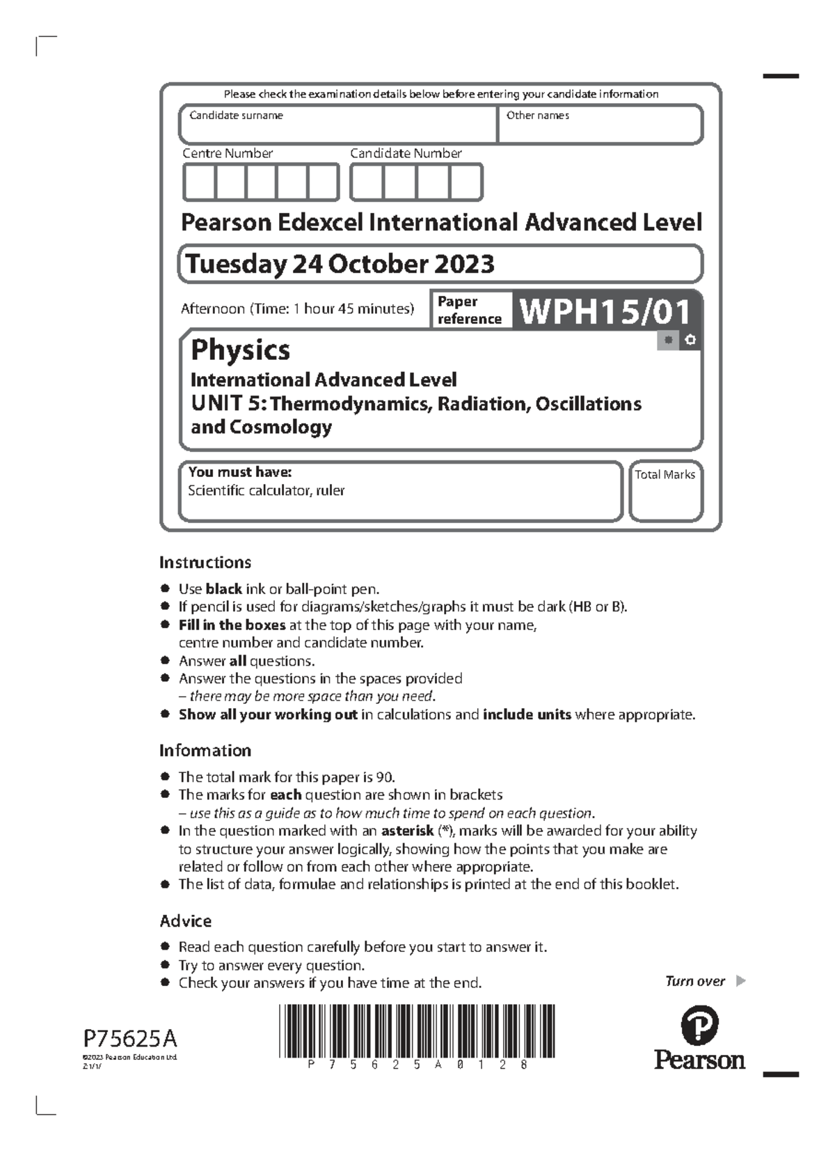 Physics A Level Unit 5 Exam Paper - 24 Oct 2023 - Studocu