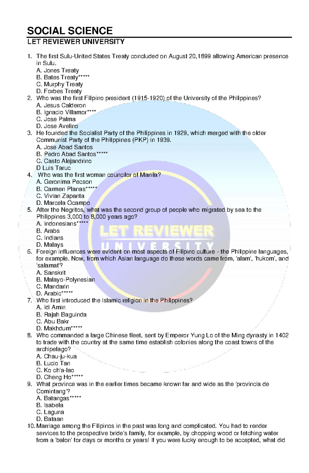 SOCIAL SCIENCE LET REVIEWER 07: Key Concepts and Questions - Studocu