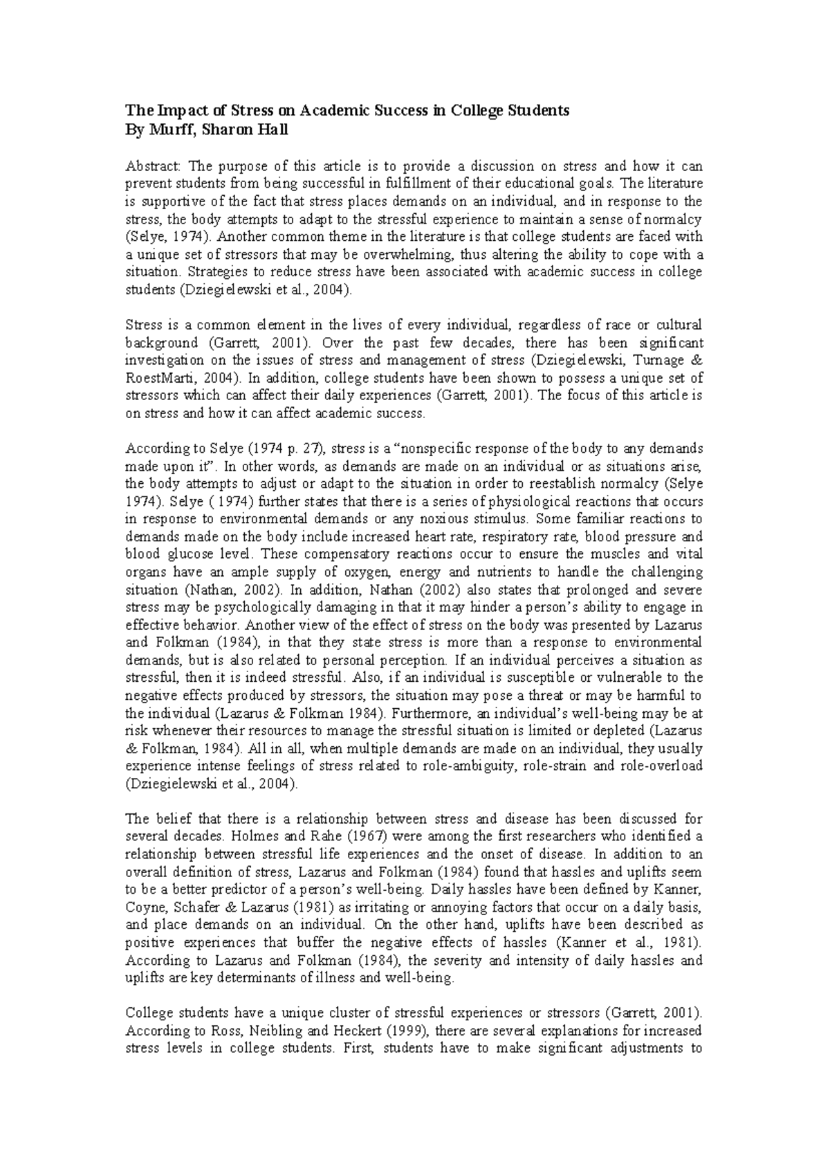 Source - statistics lecture notes - The Impact of Stress on Academic ...