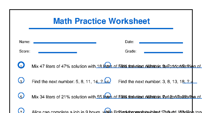 Math Practice Worksheet 2: Number Sequences & Solutions - Studocu