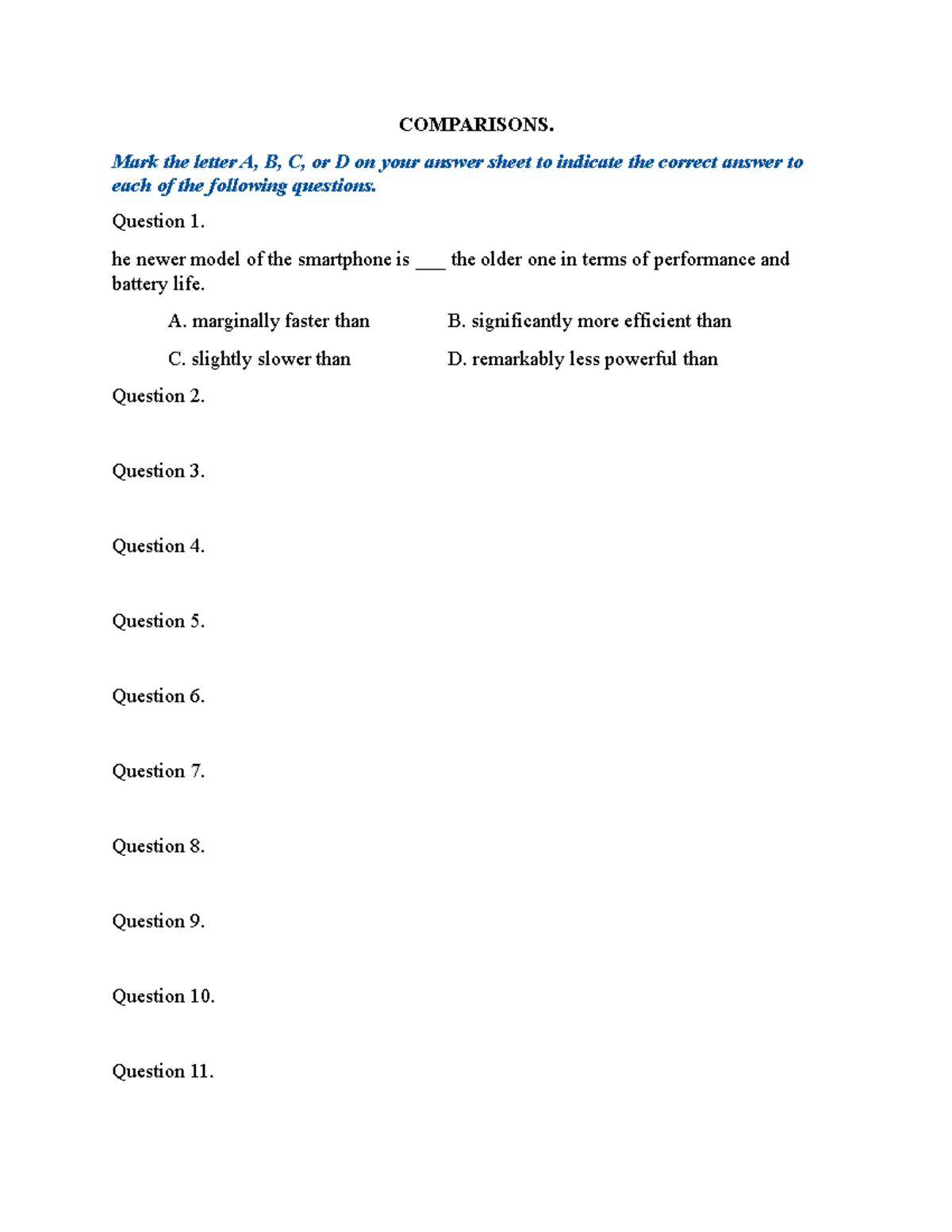 Comparisons in Performance and Impact: Quiz Questions and Answers - Studocu