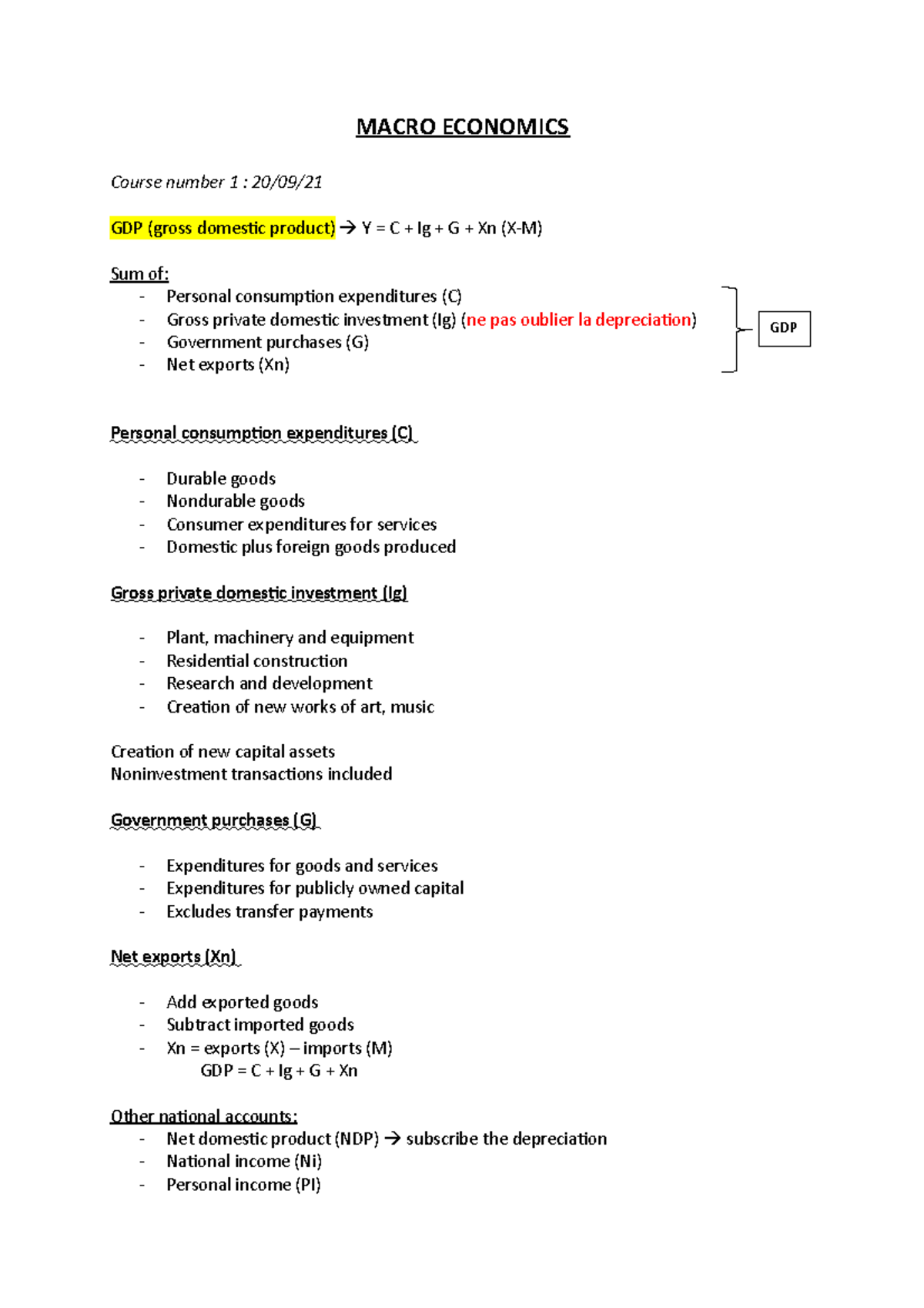 MACRO ECONOMICS Exam Notes for Course 1: Key Concepts and GDP Analysis ...