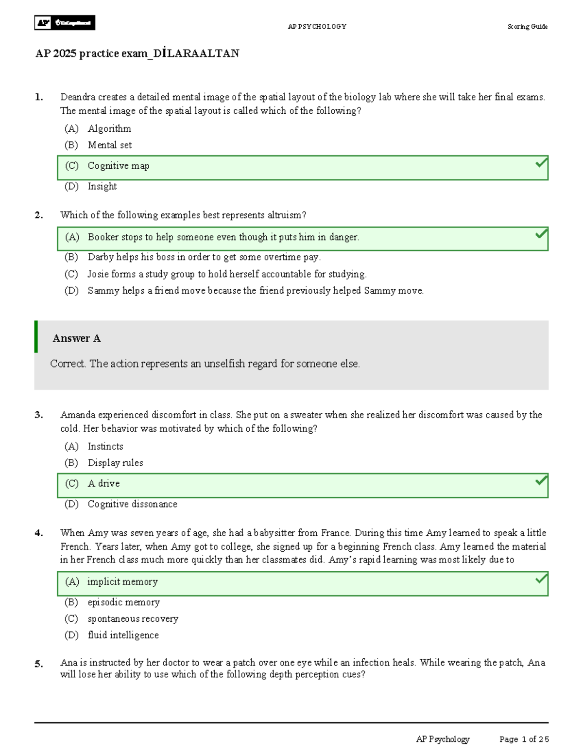 AP Psychology 856423851 - Scoring Guide for Practice Exam 2025 - Studocu