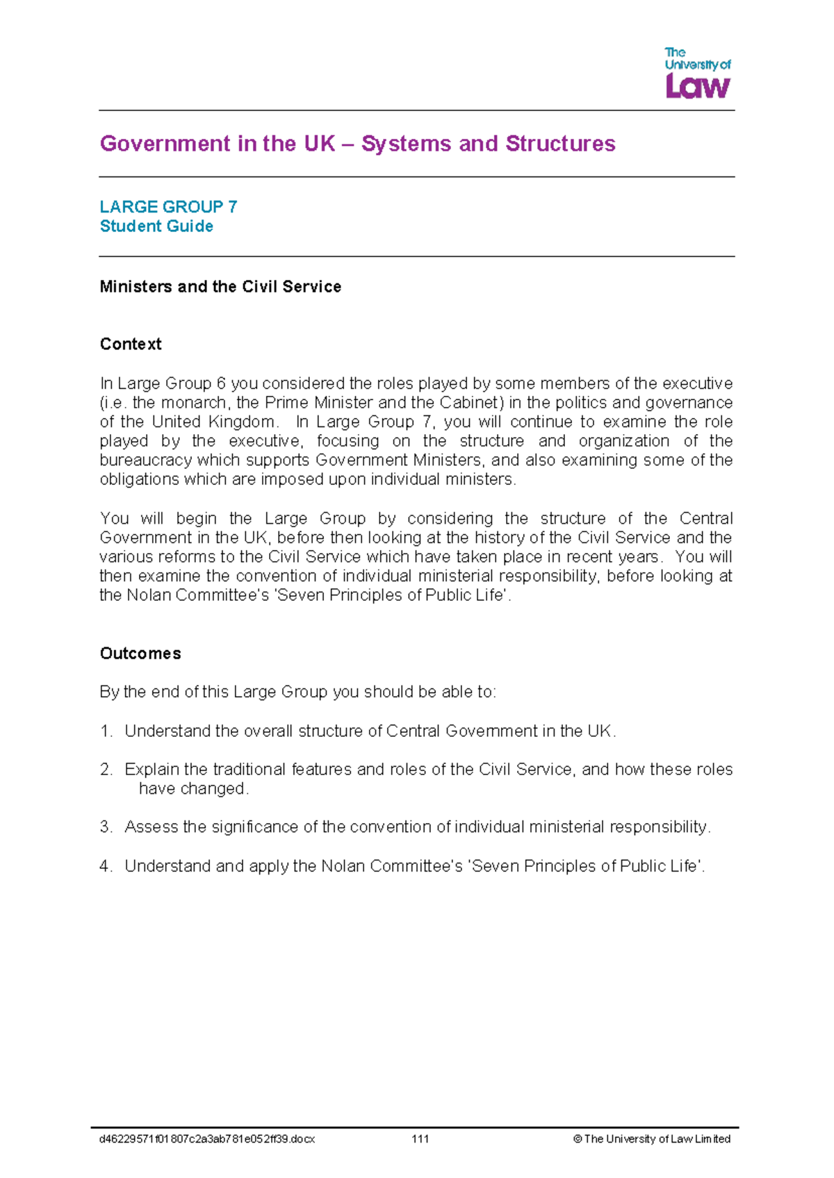 UK Government Structures & Civil Service: LG07 Student Guide - Studocu