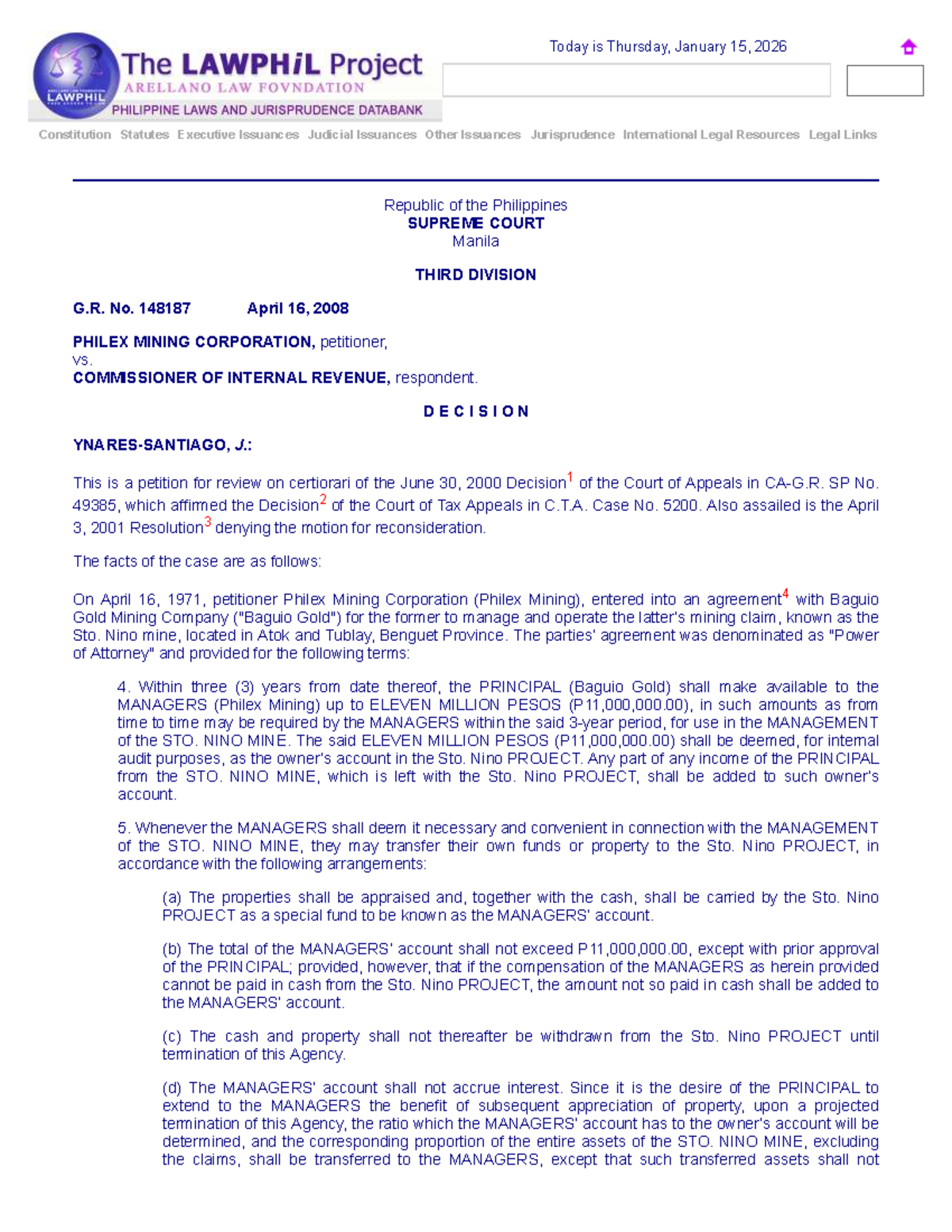 G.R. No. 148187: Philex Mining Corp. vs. Commissioner of Internal ...