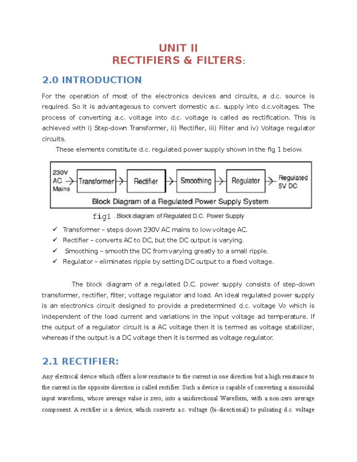 EDC UNIT 2: Rectifiers and Filters Explained in Detail - Studocu