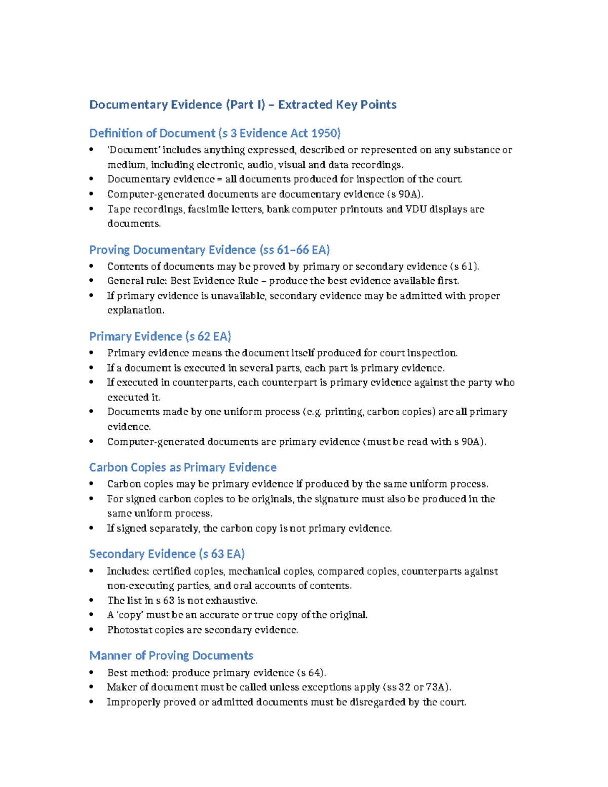 Documentary Evidence (Part I): Key Points & Definitions - Studocu