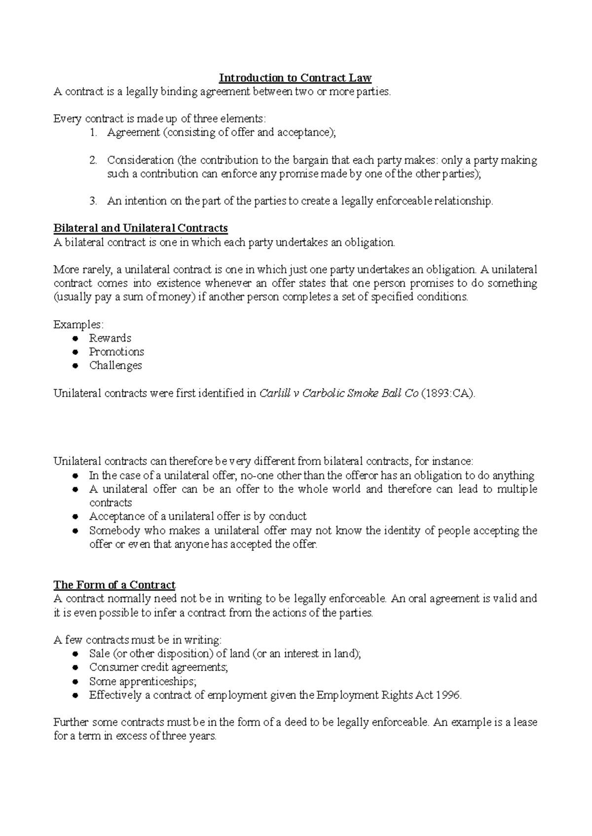 Introduction to Contract Law: Key Concepts and Types - Studocu