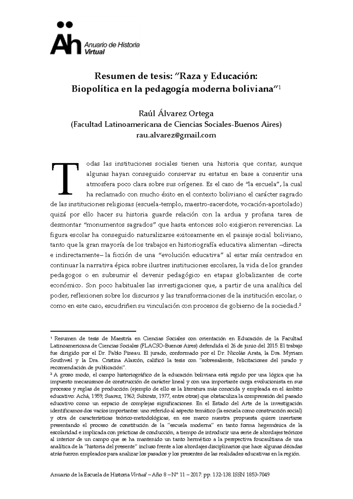 Resumen de Tesis: Biopolítica y Educación en la Pedagogía Moderna (MA ...