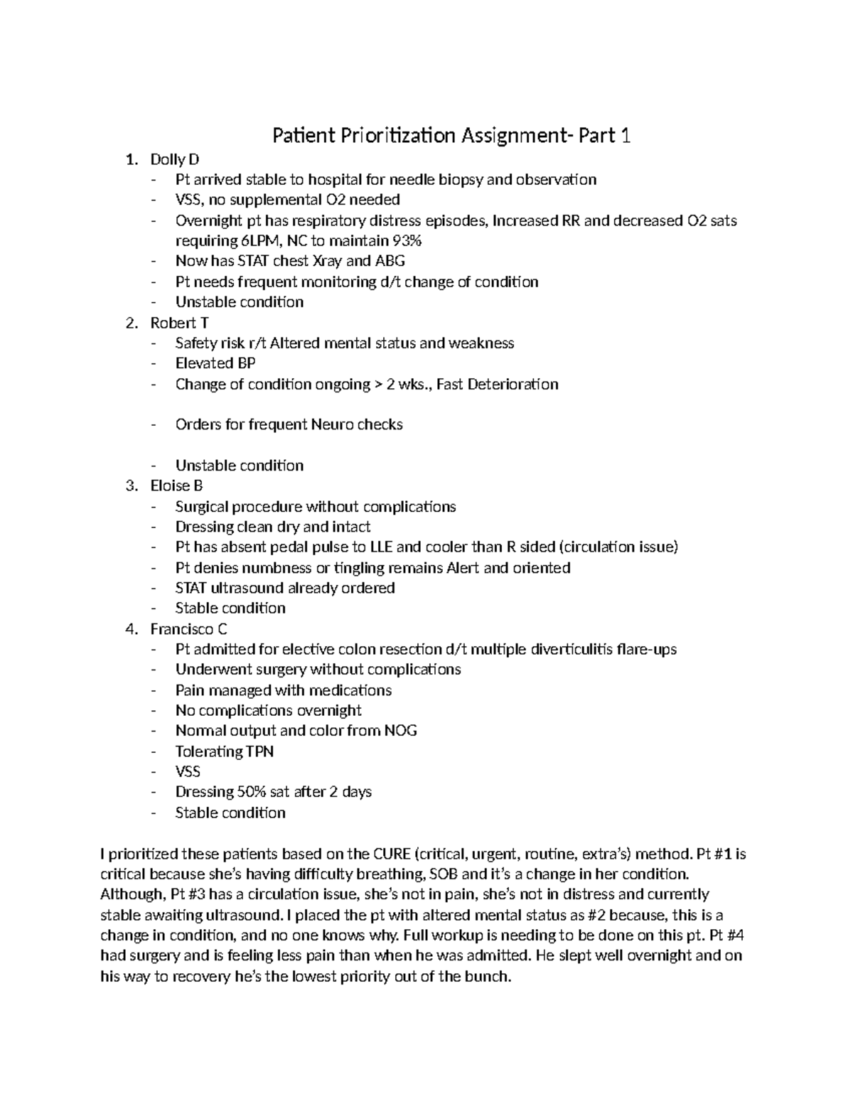 Patient Prioritization Assignment: CURE Method Analysis - Studocu