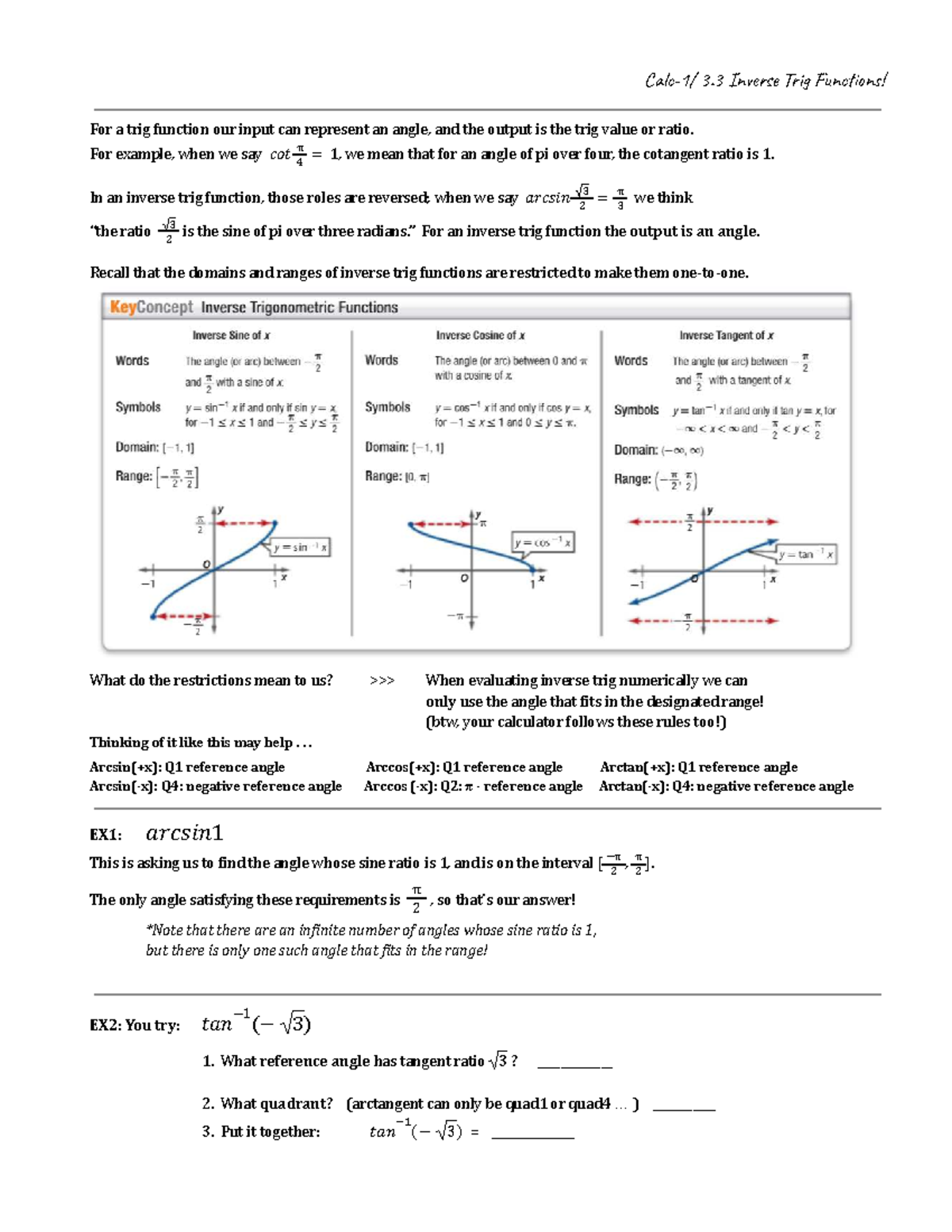 3.3 Precalculus Refresher: Inverse Trig Functions Explained - Studocu
