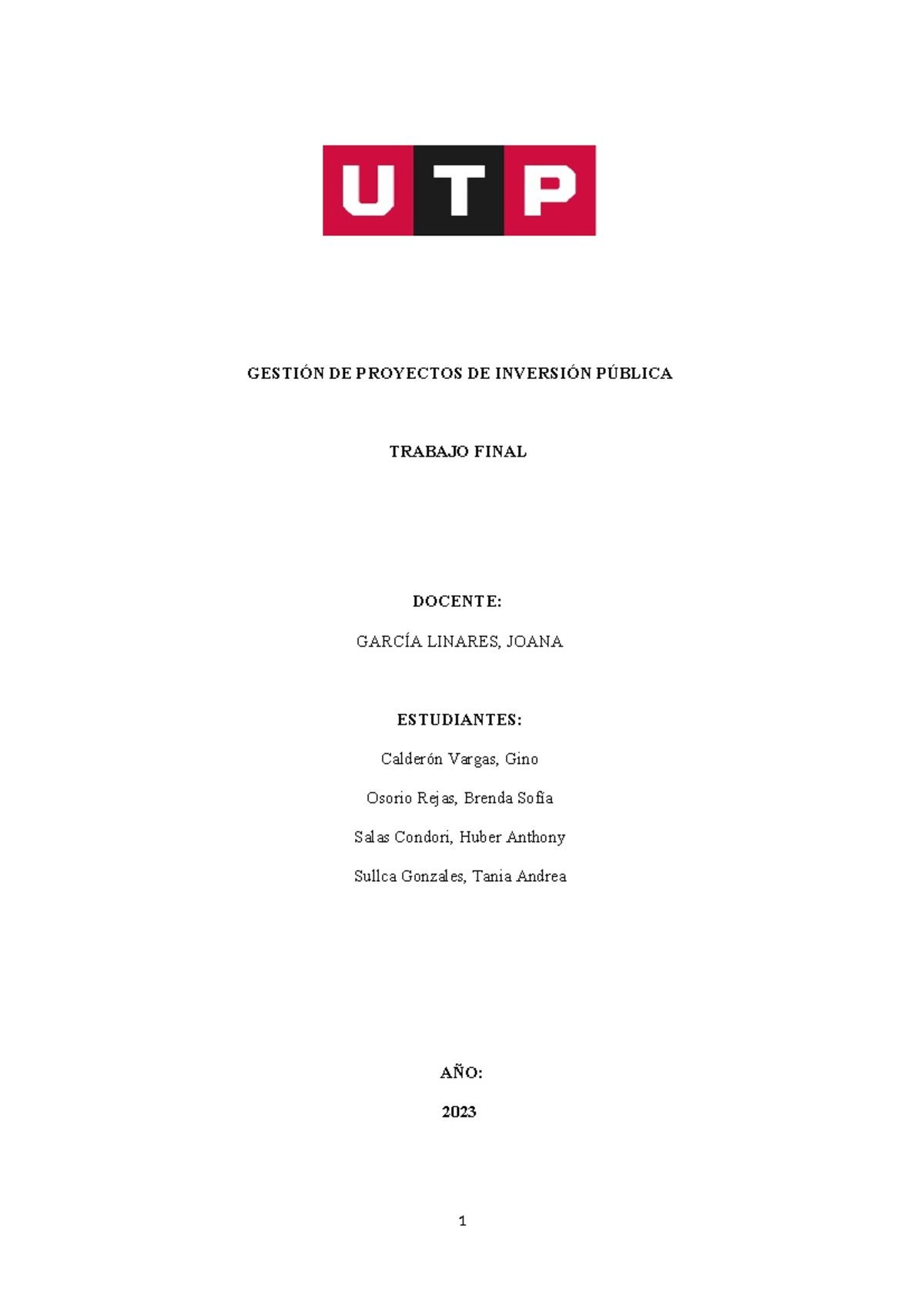 Trabajo Final: Gestión de Proyectos de Inversión Pública - 2023 - Document Preview
