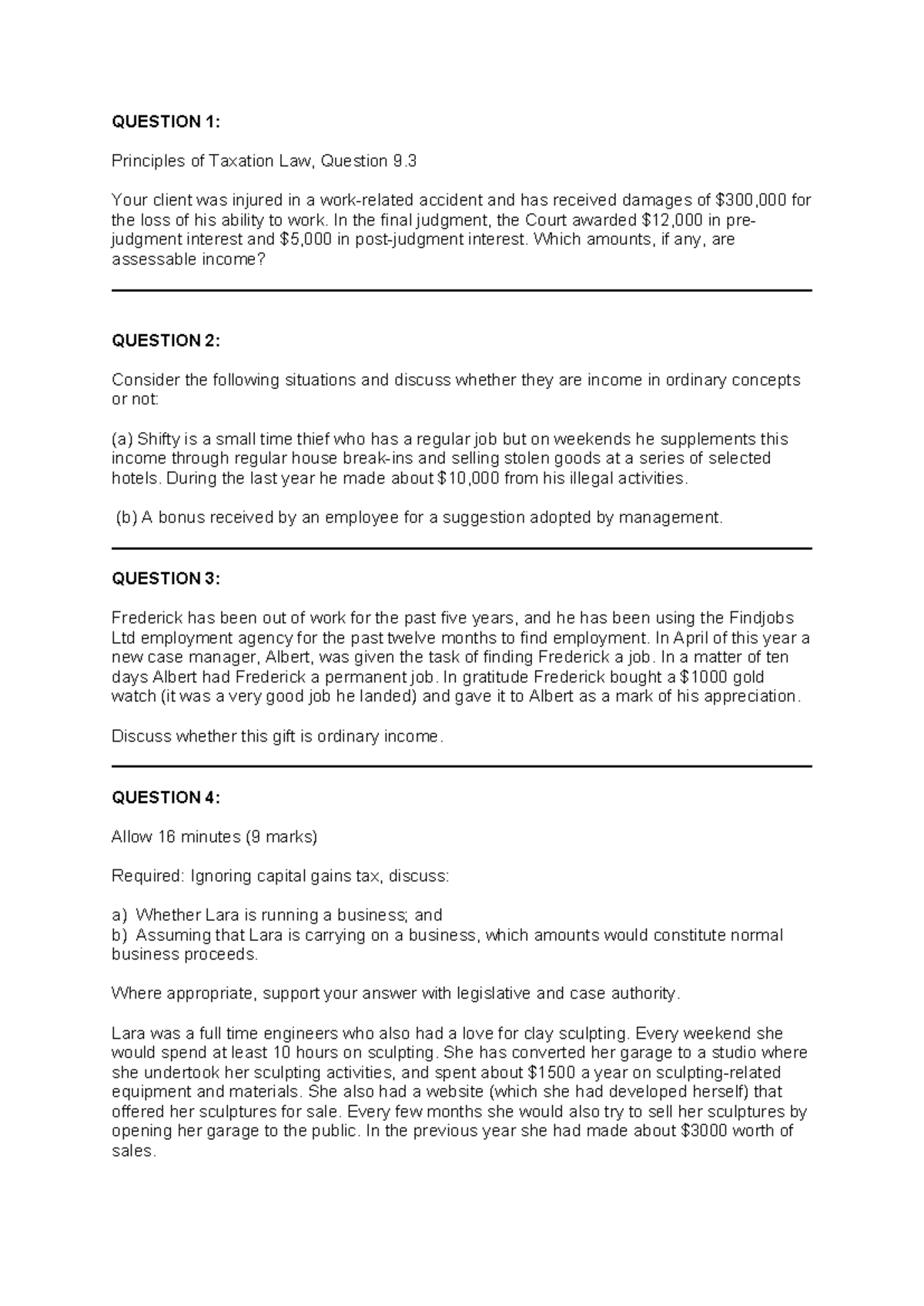 Week 3 - Seminar Questions - QUESTION 1: Principles of Taxation Law ...