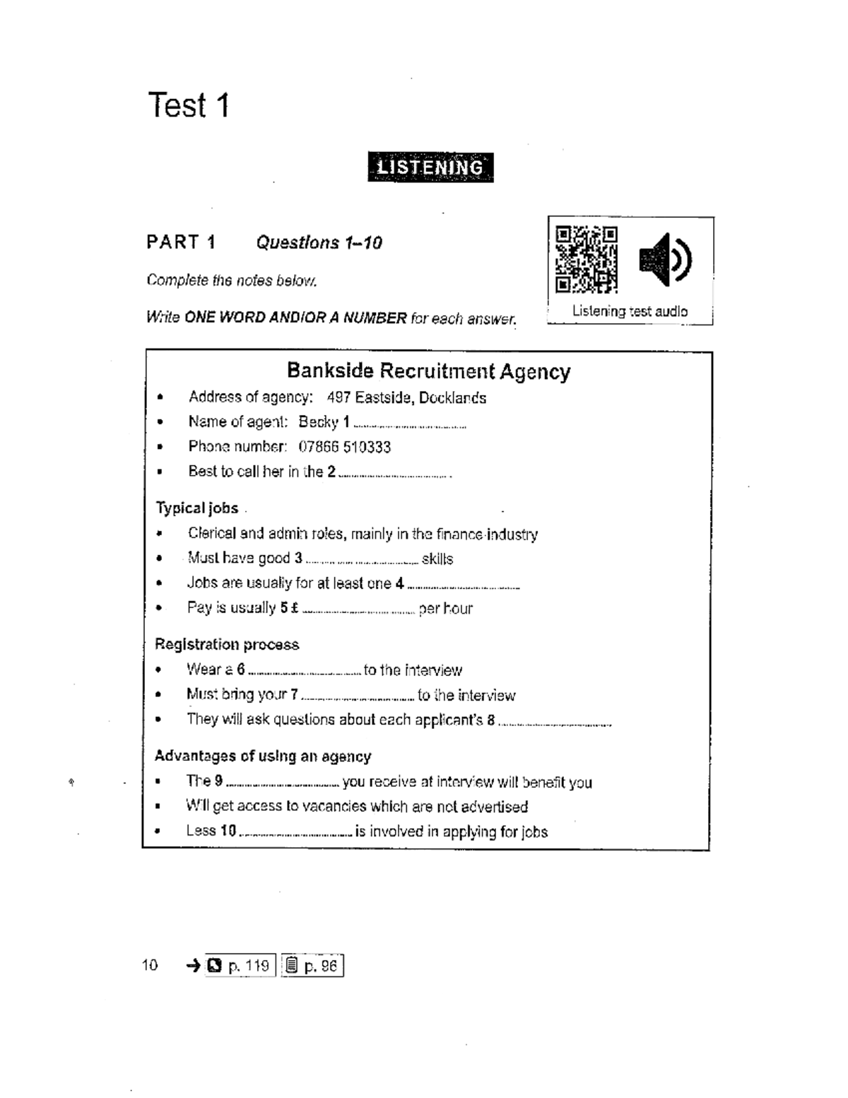 Test 1 Listening and Reading Questions - Course CODE: 3-5-7 - Studocu