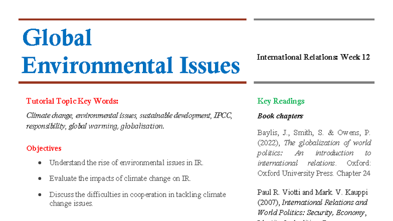 IR 101: Week 12 Tutorial - Global Environmental Issues & Climate Change ...