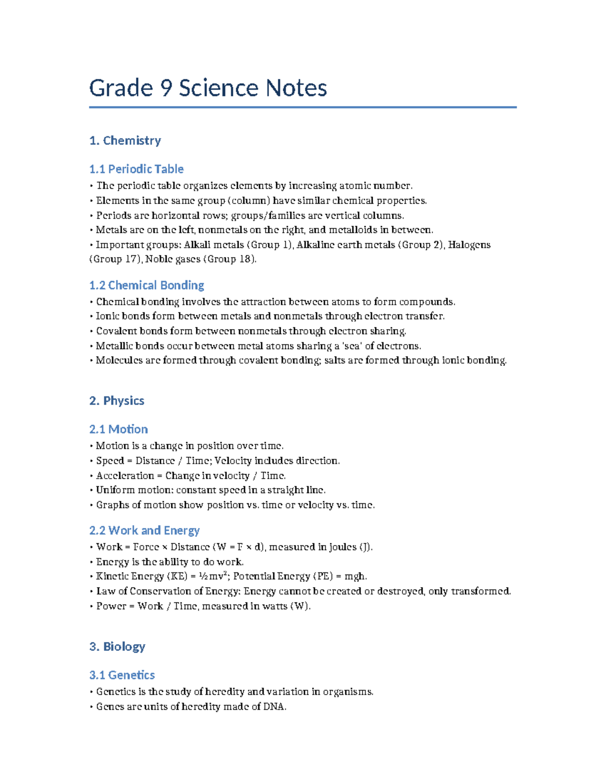 Grade 9 Science Notes - Grade 9 Science Notes 1. Chemistry 1 Periodic ...