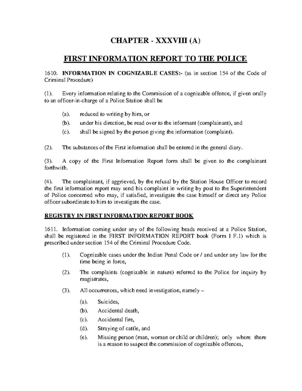 Chapter 38: First Information Report (FIR) to the Police - Guidelines ...