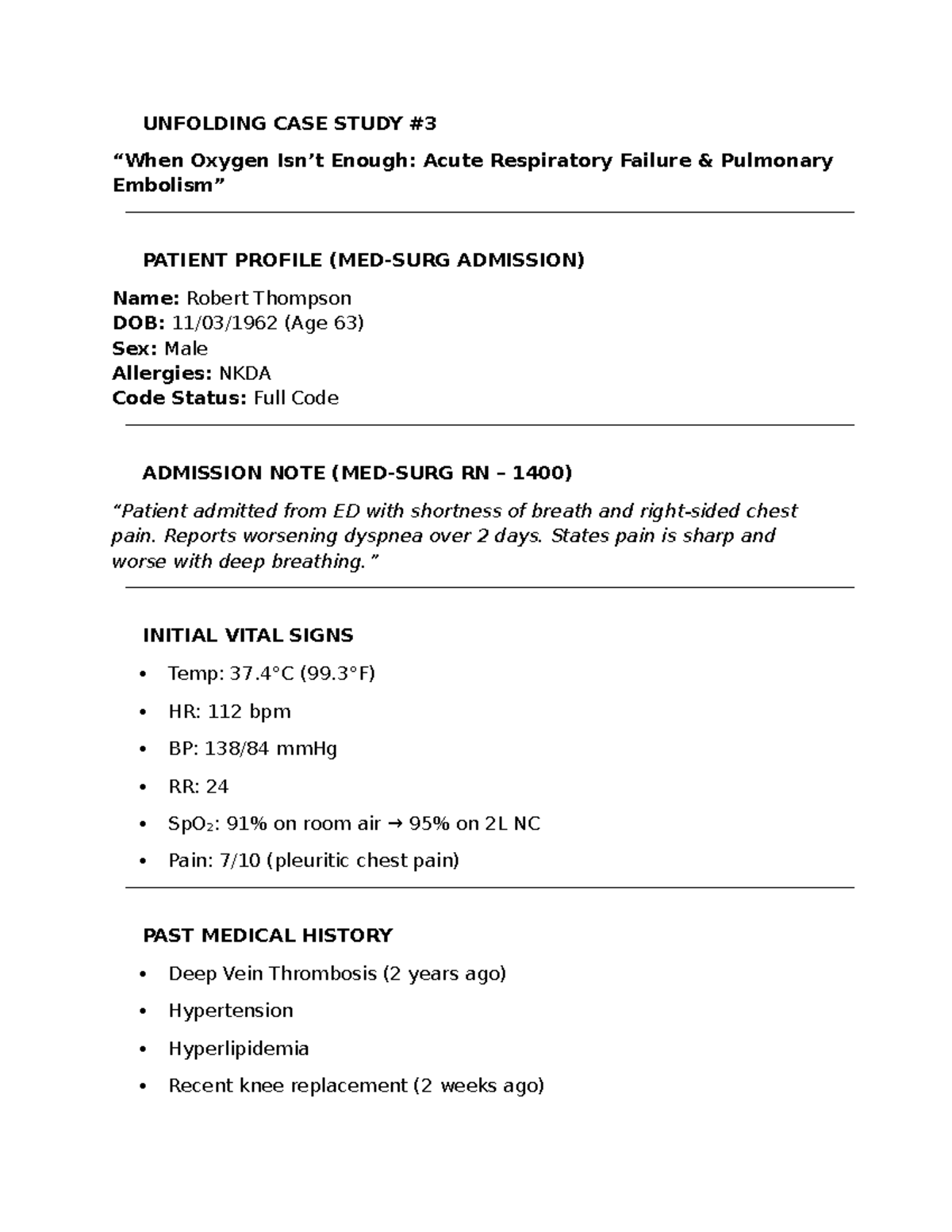 Unfolding Case Study #3: Acute Respiratory Failure (Med/Surg) - Studocu