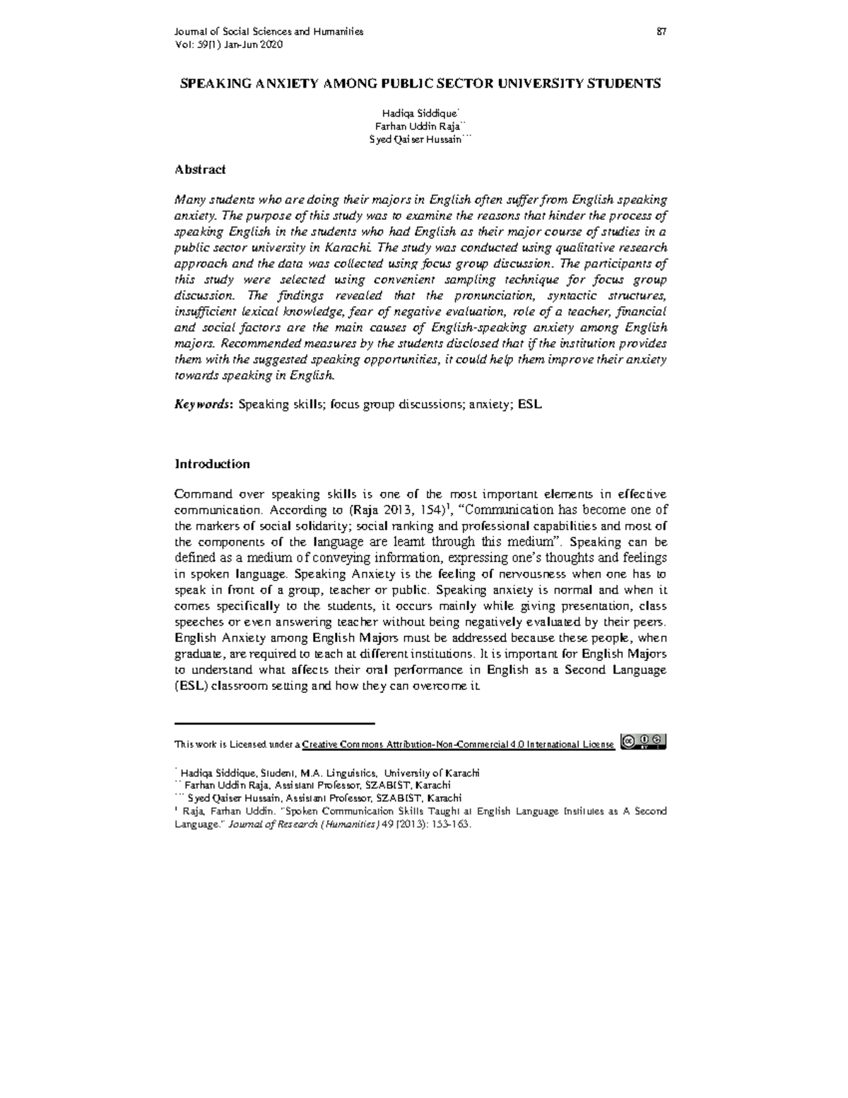 Speaking Anxiety Among Public Sector Uni - Journal of Social Sciences ...