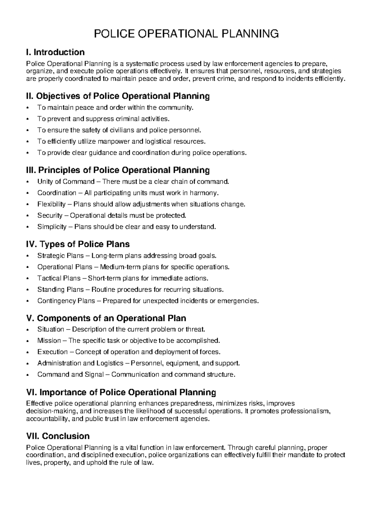 POL 101: Police Operational Planning Overview and Principles - Studocu