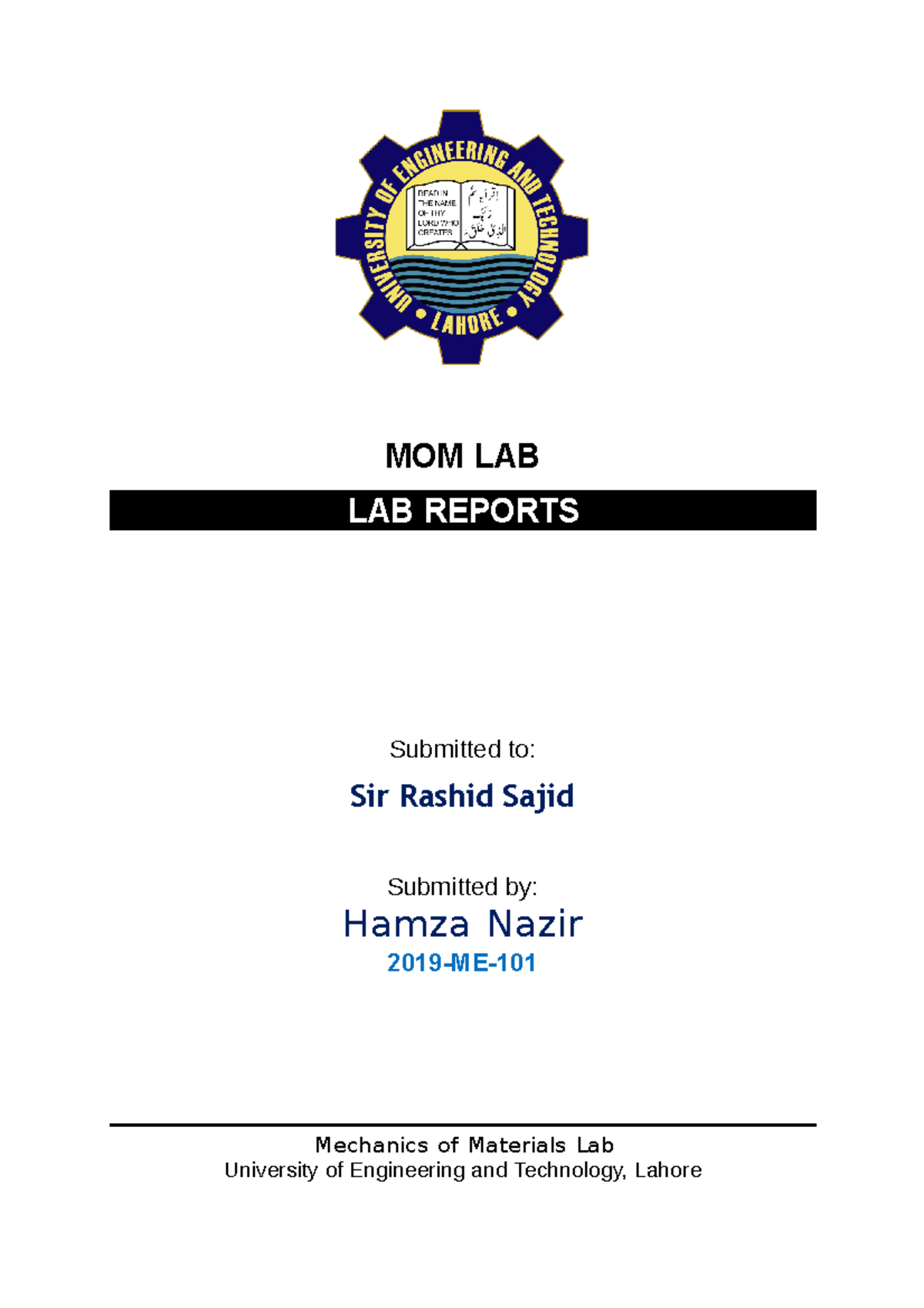 MECHANICS OF MACHINES LAB Report - MOM LAB LAB REPORTS Submitted to ...