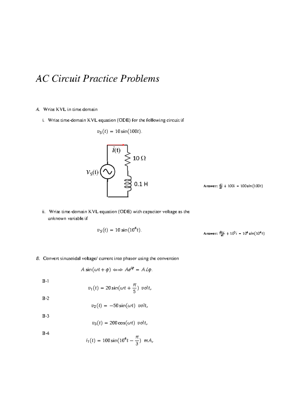 AC Circuit Practice Problems - Electrical Engineering Principles II ...