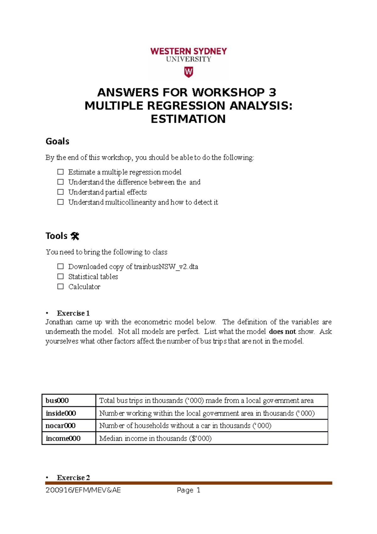 Week 3 - Answers to Workshop Exercises.docx - ANSWERS FOR WORKSHOP 3 ...