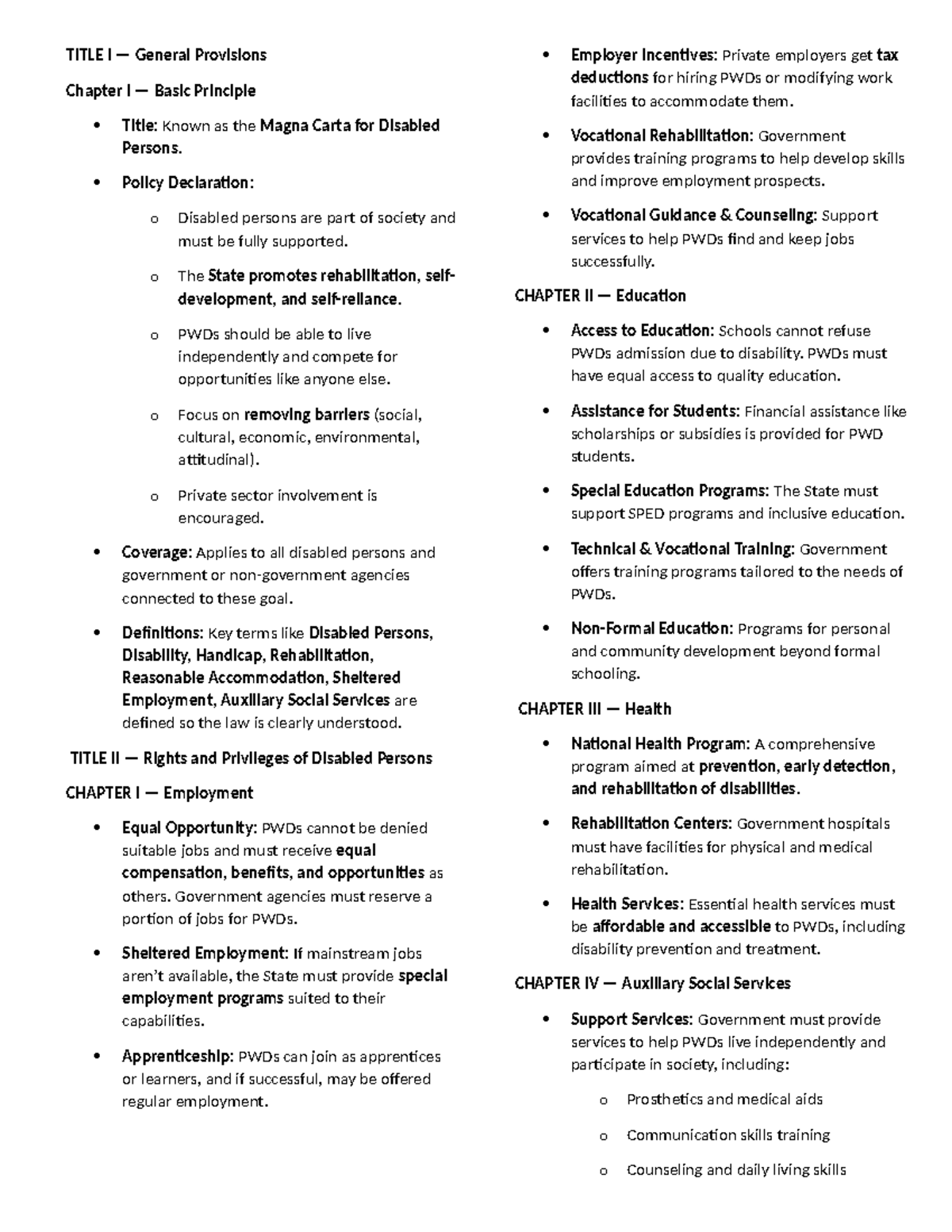 RA 7277 - Magna Carta for Disabled Persons: Provisions & Rights - Studocu