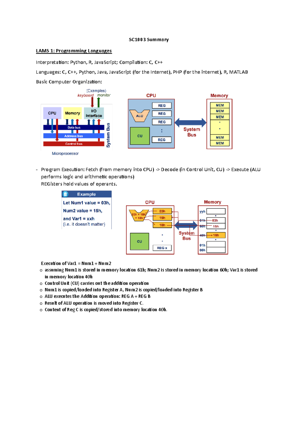 iwantpremiumaccess - SC1003 Summary LAMS 1: Programming Languages ...