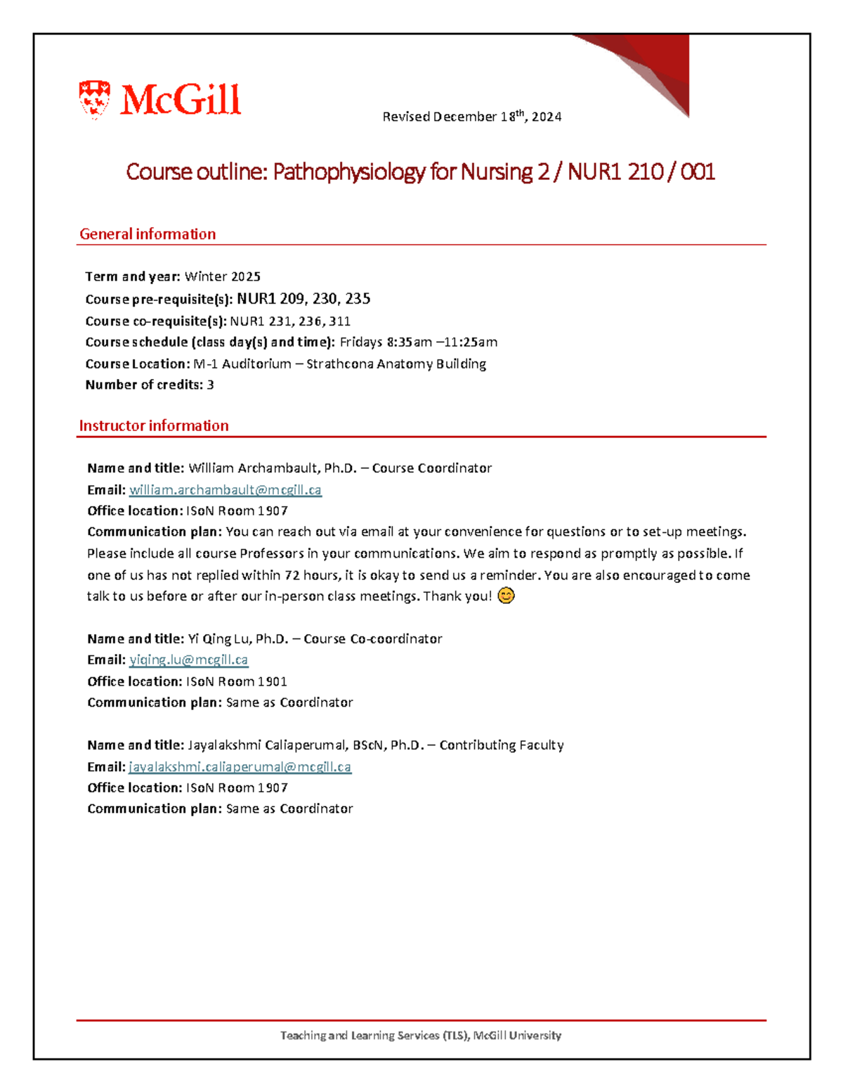 W2025 - NUR1 210 Pathophysiology Course Outline and Info - Studocu