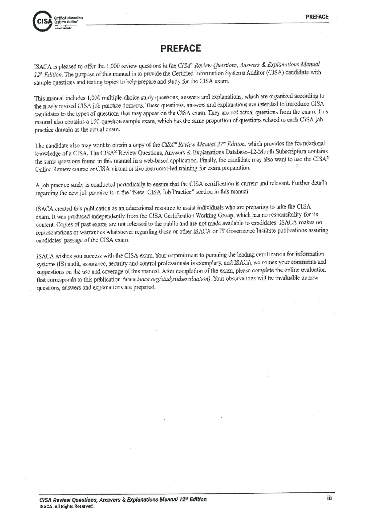 CISA Review Questions & Answers Manual - 12th Edition - Studocu
