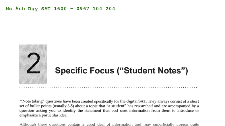 Specific Focus Questions for Digital SAT Prep (Course Code: 2) - Studocu