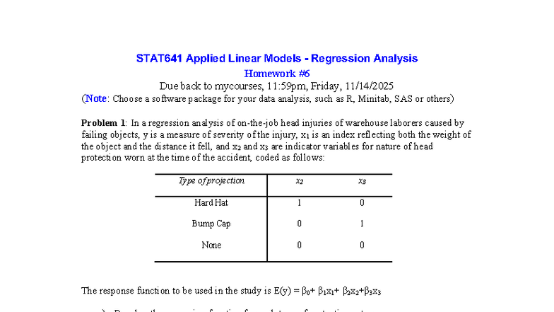 STAT641 Homework 6: Regression Analysis of Head Injuries - Studocu