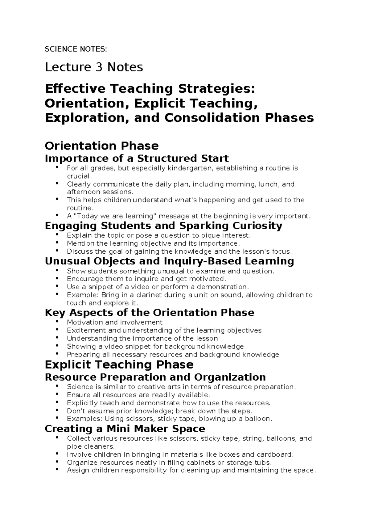 EDUC2744 Lecture Notes: Effective Teaching Strategies & Science ...