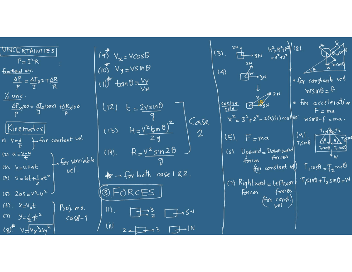 Physics 2N: Formulae and Graphs for Kinematics and Forces - Studocu