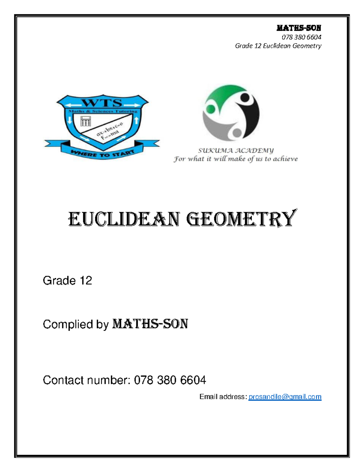 Grade 12 Euclidean Geometry Study Notes - Maths-son - Studocu