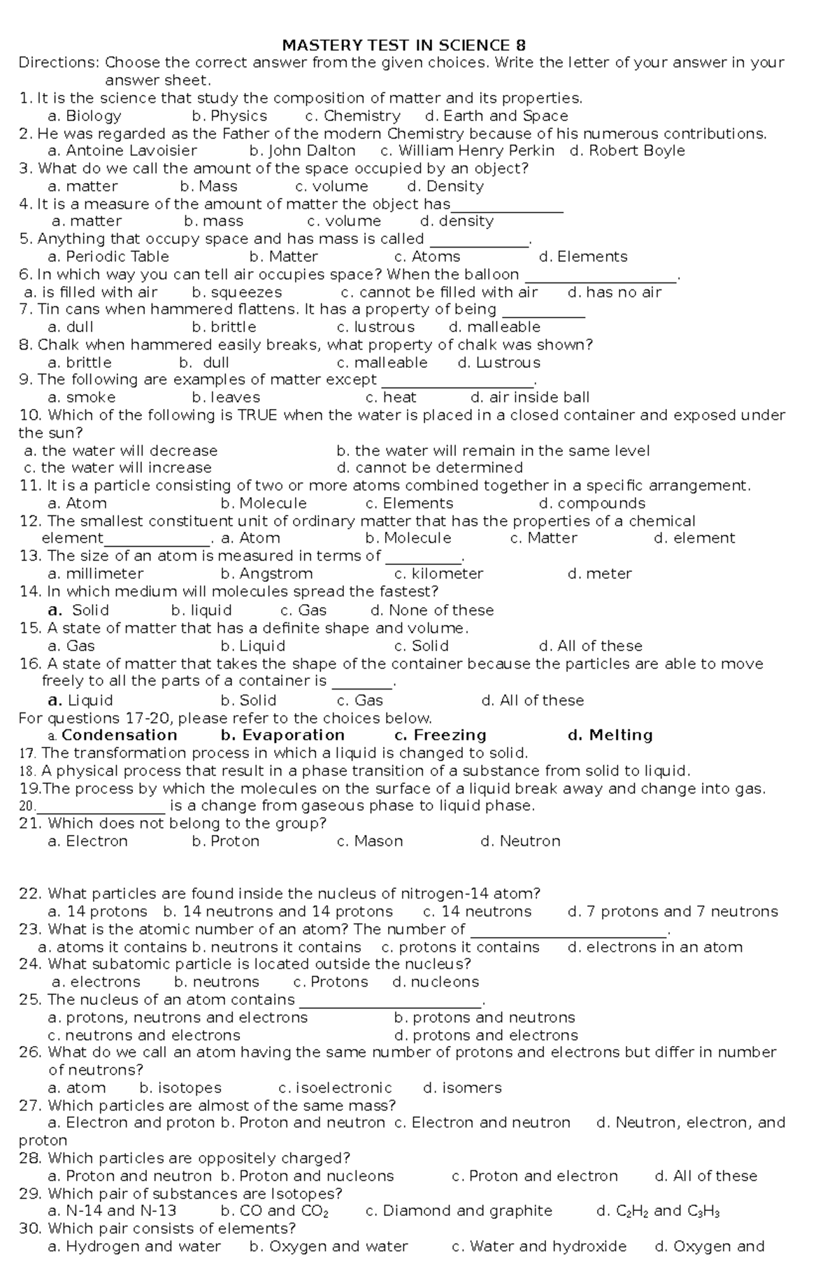 Mastery-test-third-quarter-examination-science-8 compress - MASTERY ...