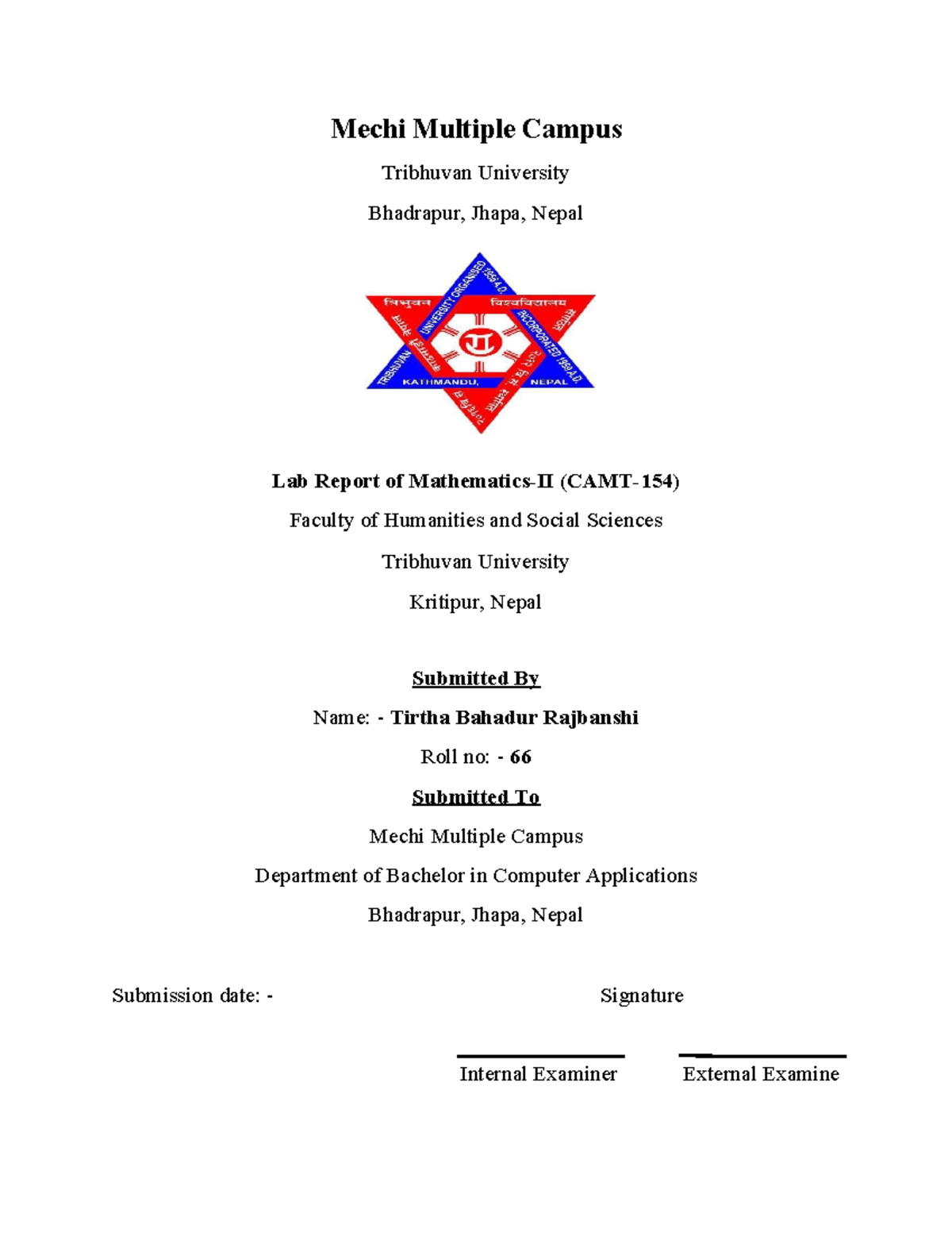 Lab Report on Mathematical Software: Mathematica & MATLAB (BCA 2ND SEM ...
