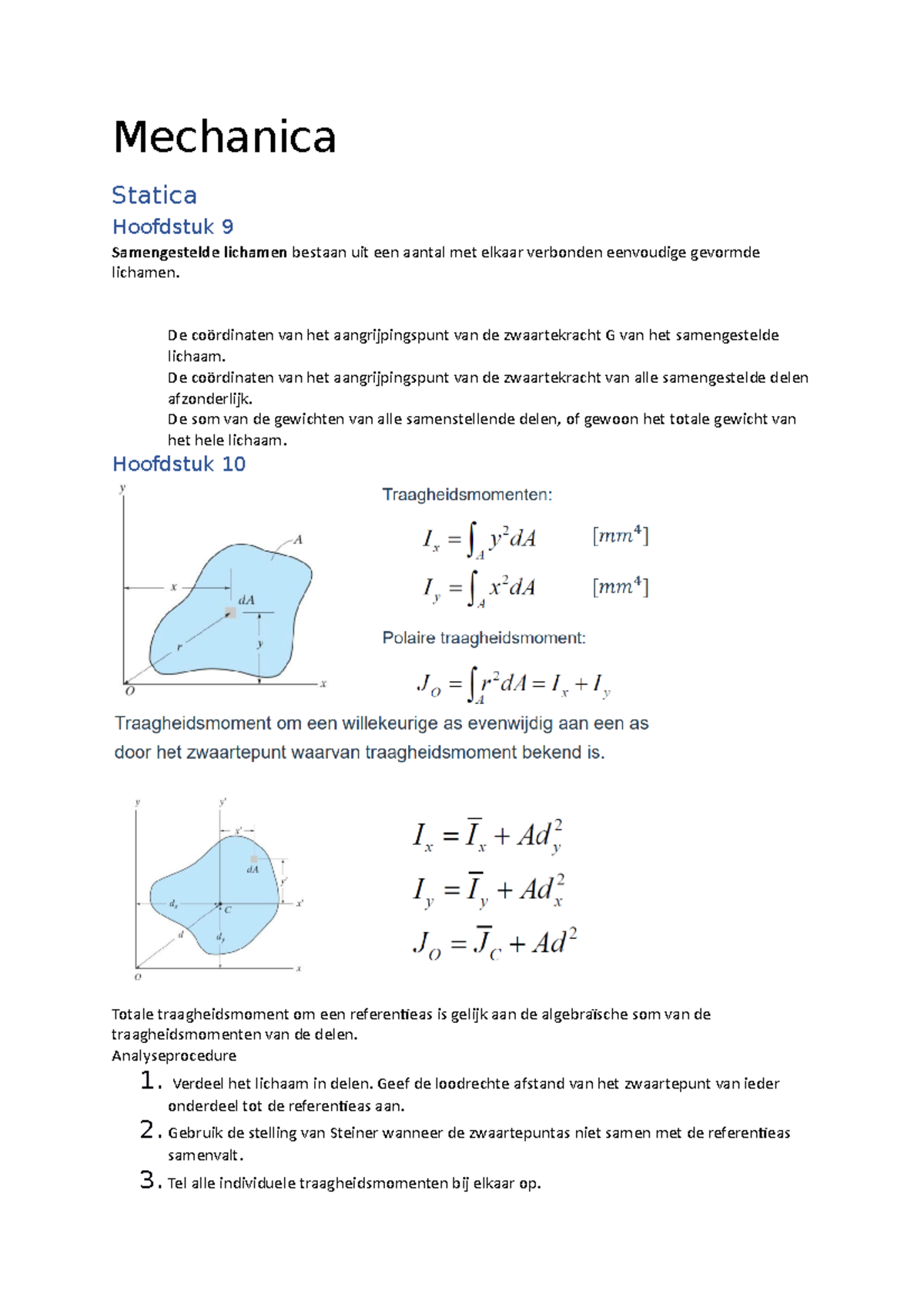 Mechanica Samenvatting: Statica en Sterkteleer Hoofdstukken 9-10 ...