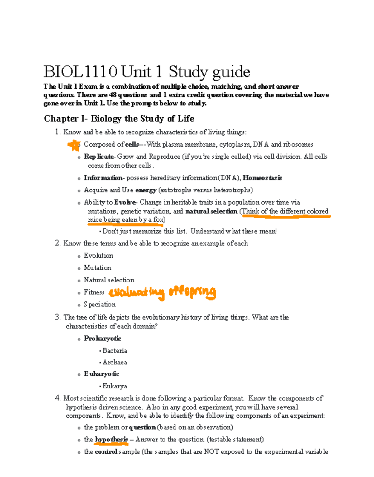 BIOL1110 Unit 1 Study Guide: Key Concepts for Exam Preparation - Studocu