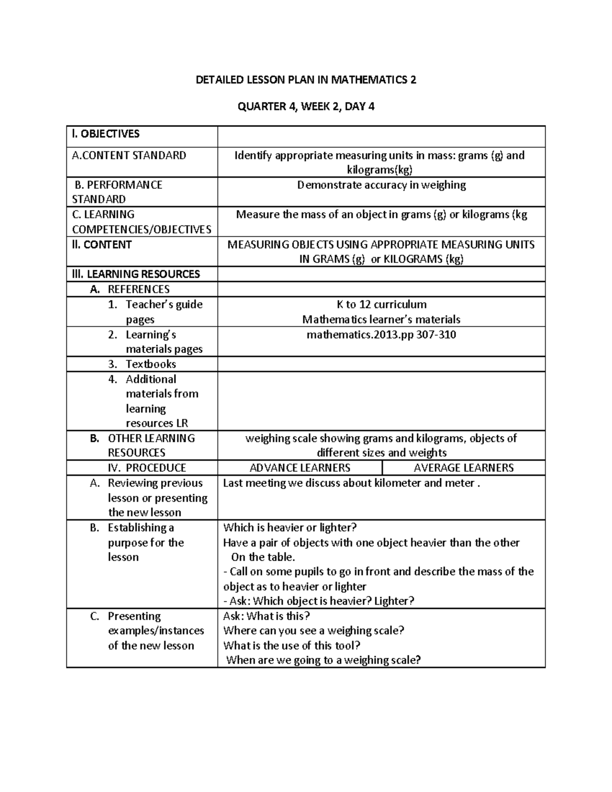 Ilide - DETAILED LP IN MATH - DETAILED LESSON PLAN IN MATHEMATICS 2 ...