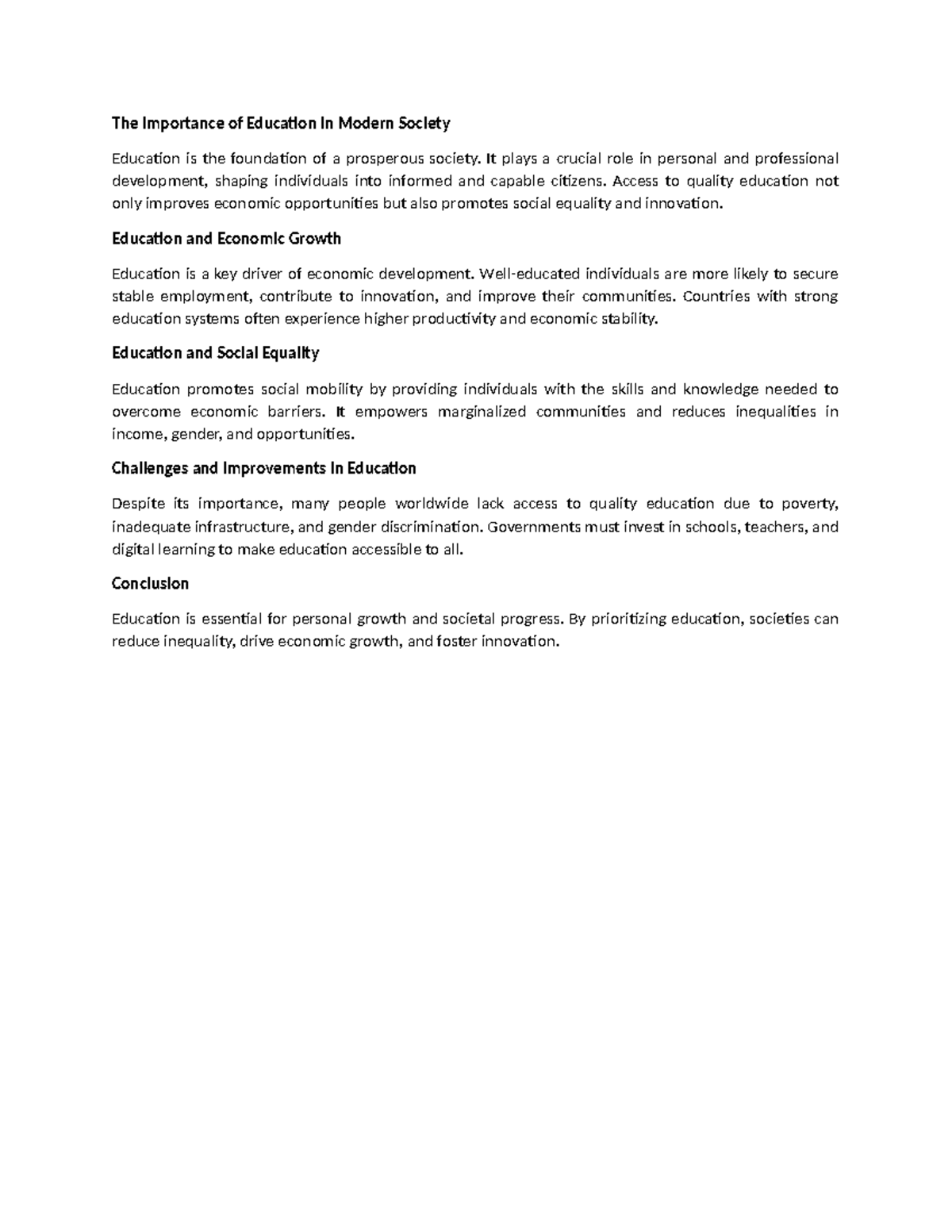 The Importance of Education in Modern Society Essay - The Importance of ...