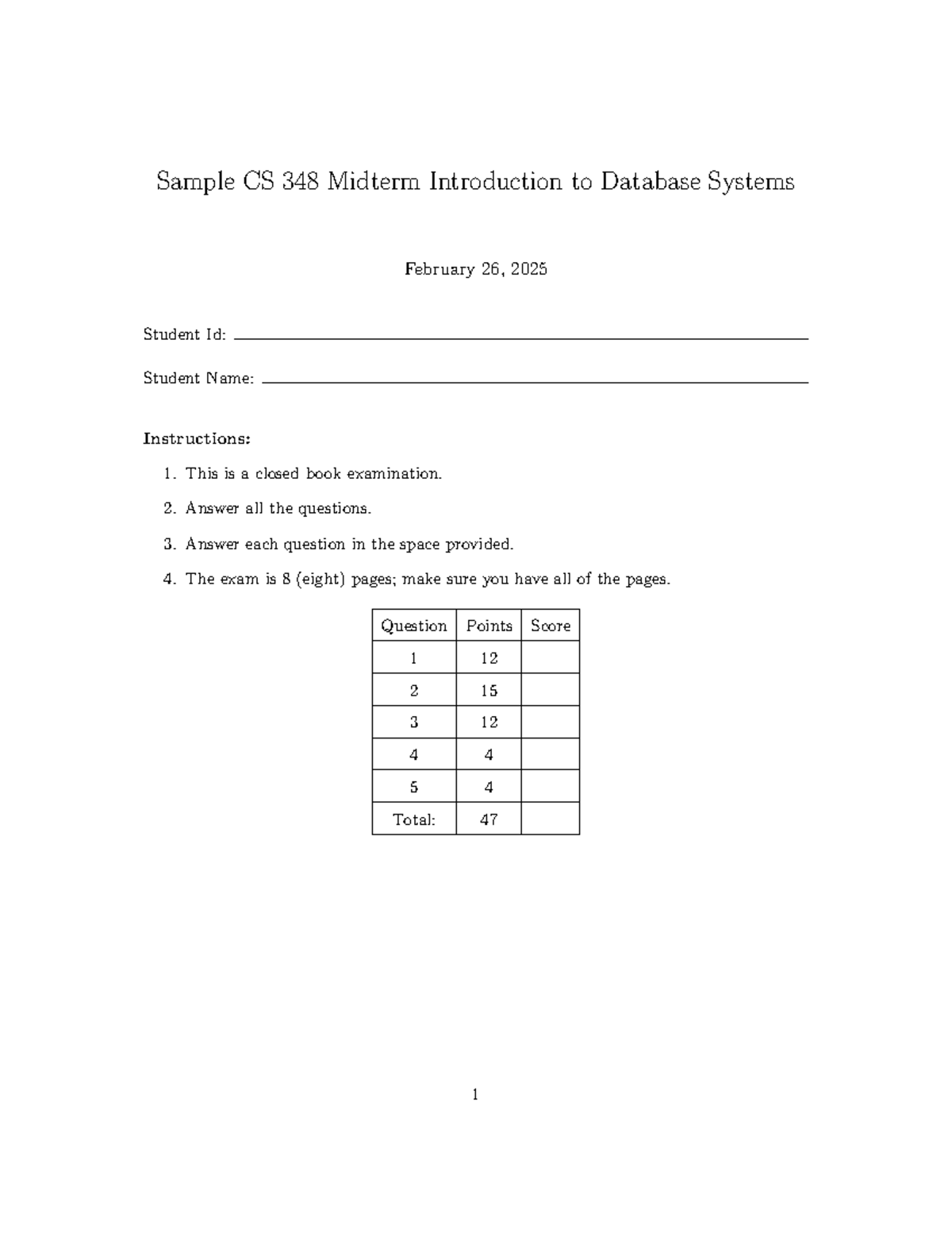 CS 348 Sample Midterm Solutions - Database Systems 2025 - Studocu